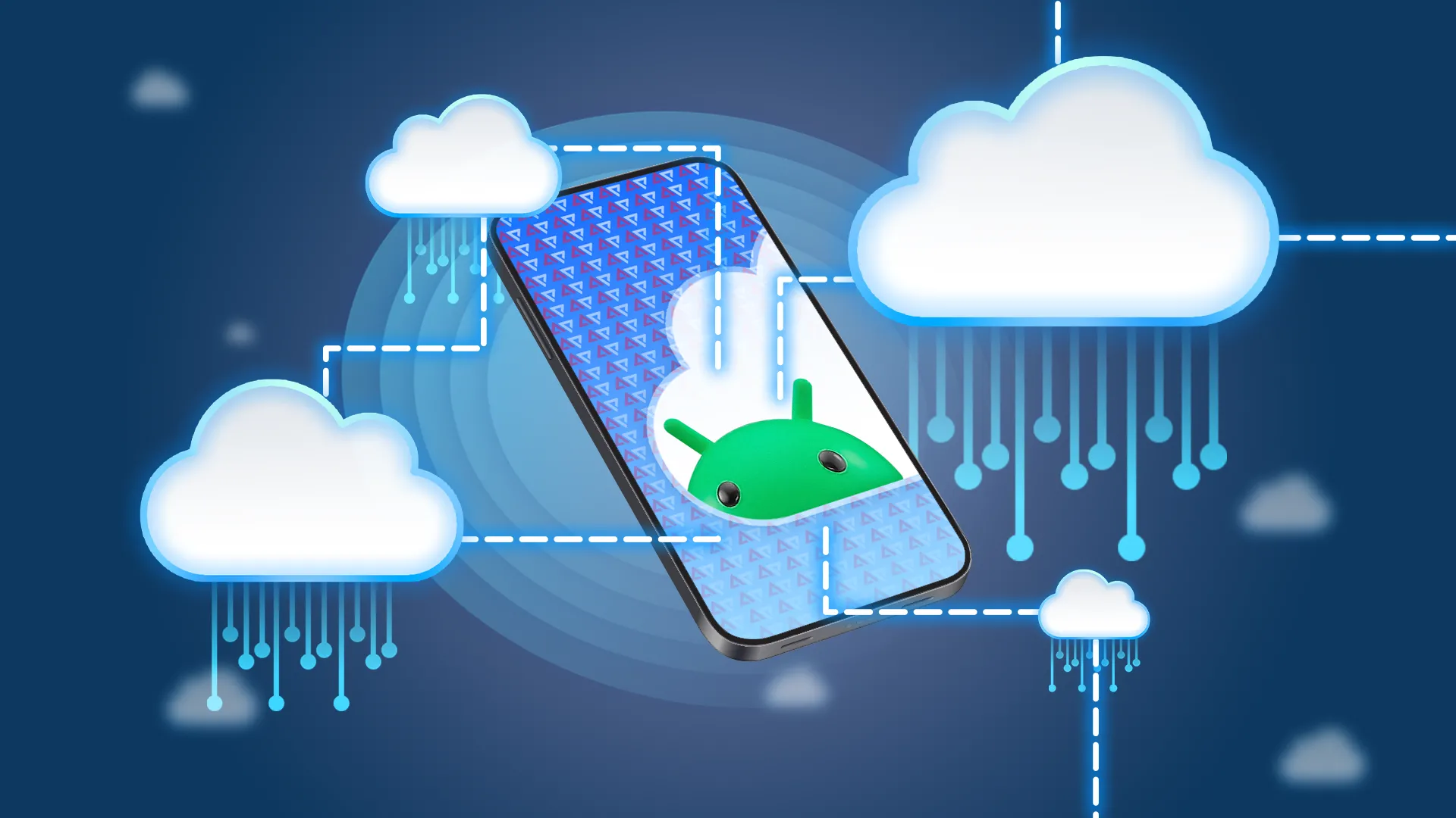 Biểu tượng điện thoại Android kết nối với các dịch vụ lưu trữ đám mây