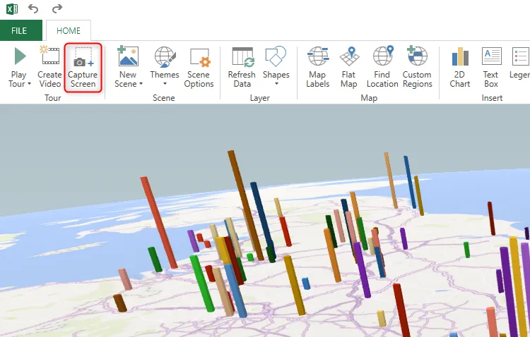 Chọn Capture Screen trong cửa sổ 3D Map của Excel