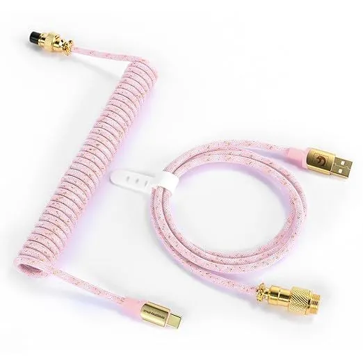 Dây cáp bàn phím xoắn ATTACK SHARK USB-C sang A màu hồng, tăng tính thẩm mỹ cho setup có dây.