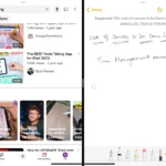 Giao diện chia màn hình trên iPad với ứng dụng YouTube và Ghi chú chạy song song