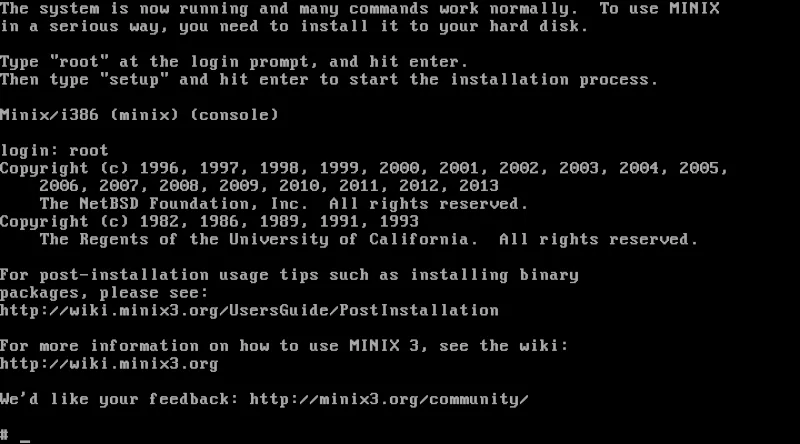 Giao diện dòng lệnh của hệ điều hành Minix