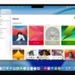 Giao diện macOS Tahoe 26 với hiệu ứng Liquid Glass và ứng dụng Apple Music