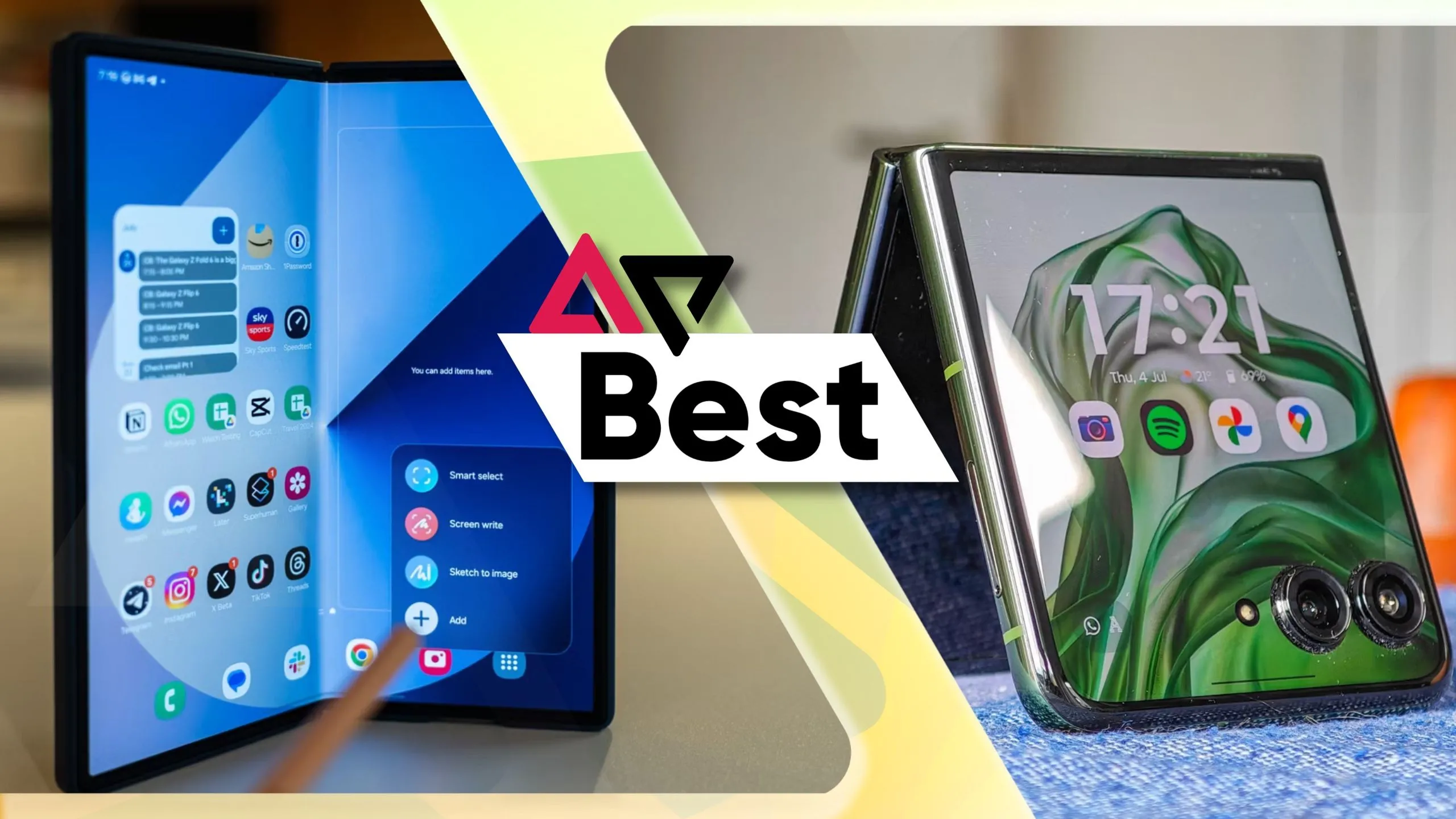 Hình ảnh so sánh Samsung Galaxy Z Fold 6 và Motorola Razr+, các mẫu điện thoại gập hàng đầu