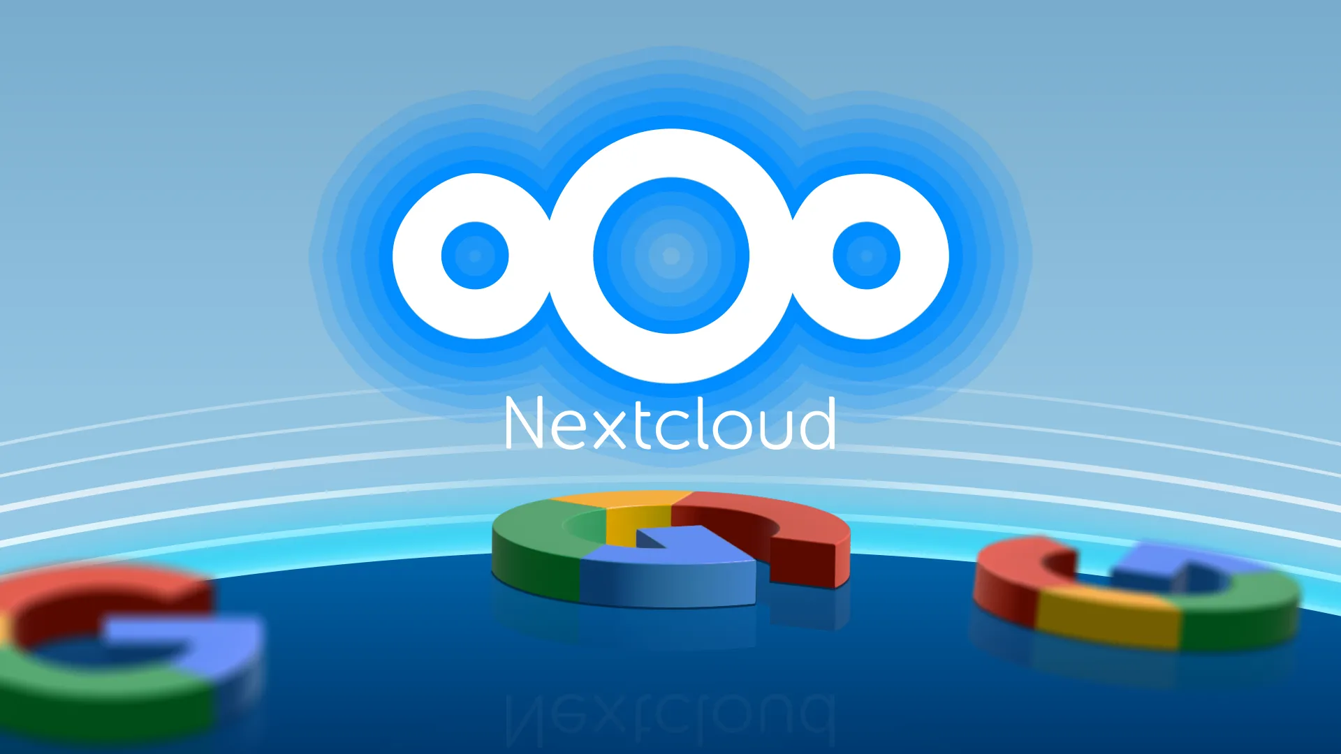 Logo Nextcloud và các logo Google nằm rải rác, biểu tượng cho việc chuyển đổi từ dịch vụ đám mây truyền thống sang tự host