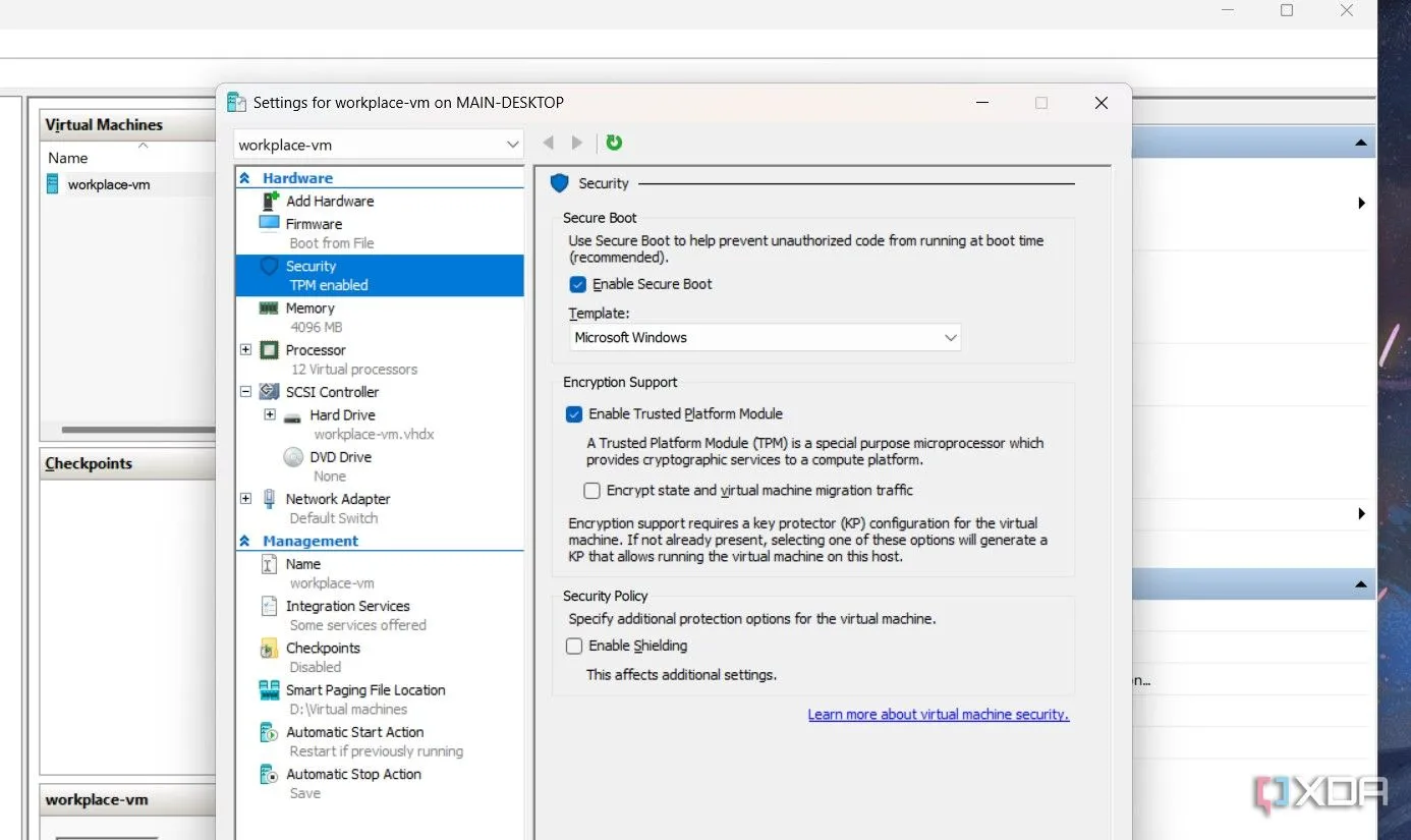 A screenshot of Microsoft Hyper-V