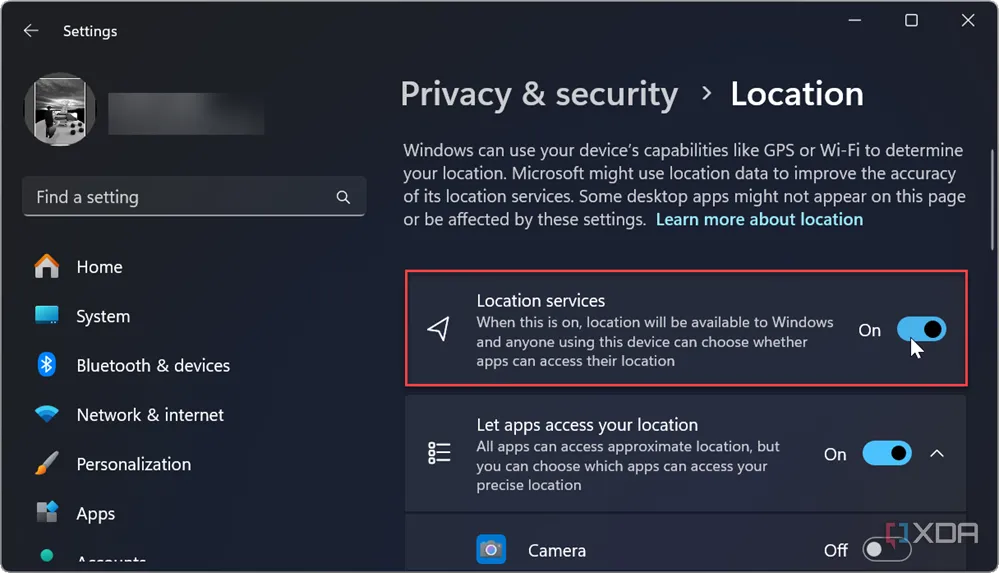 Bật dịch vụ định vị (Location) trên Windows 11 để sửa lỗi cài đặt