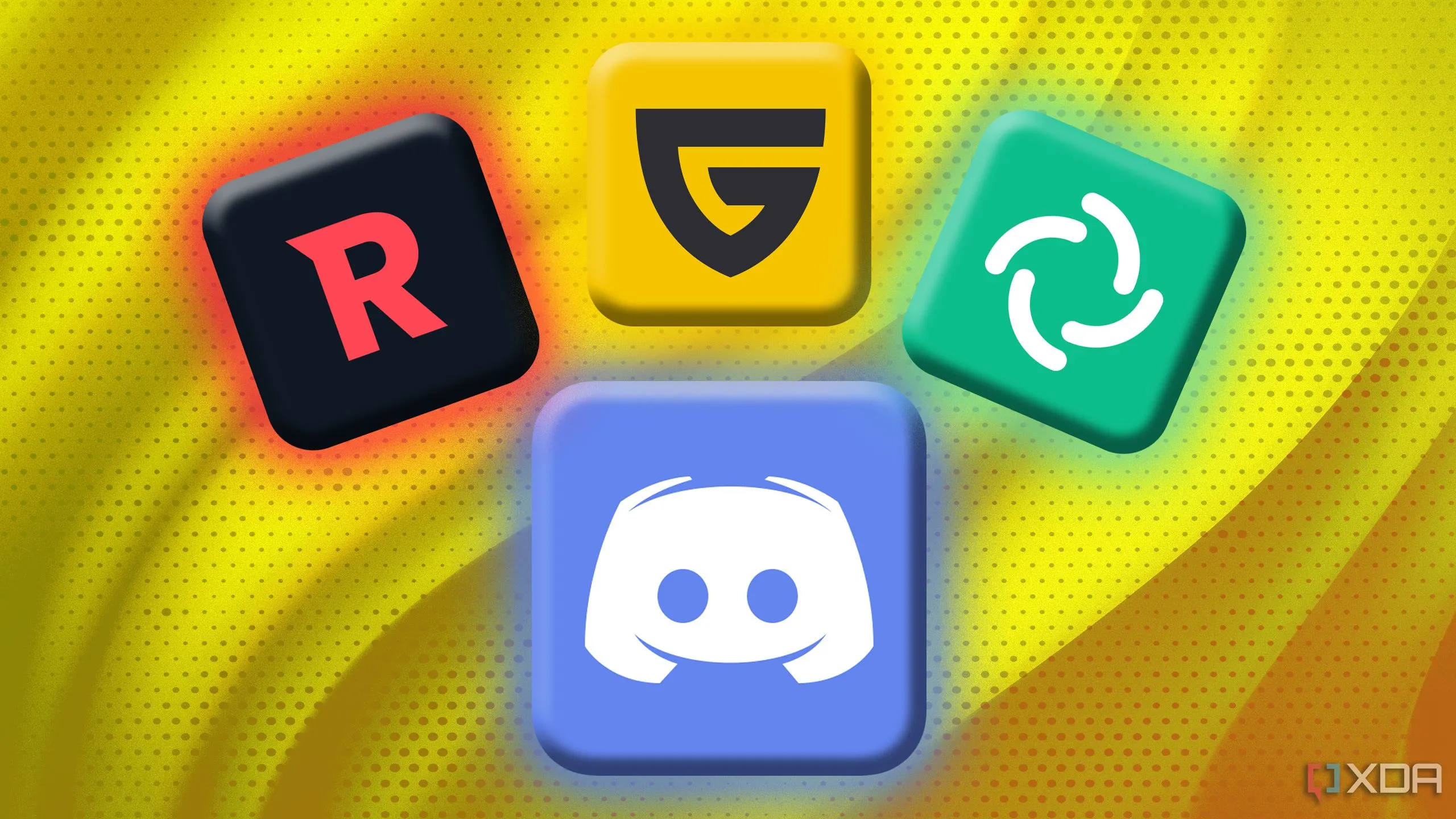 Các biểu tượng ứng dụng chat thay thế Discord trên nền vàng
