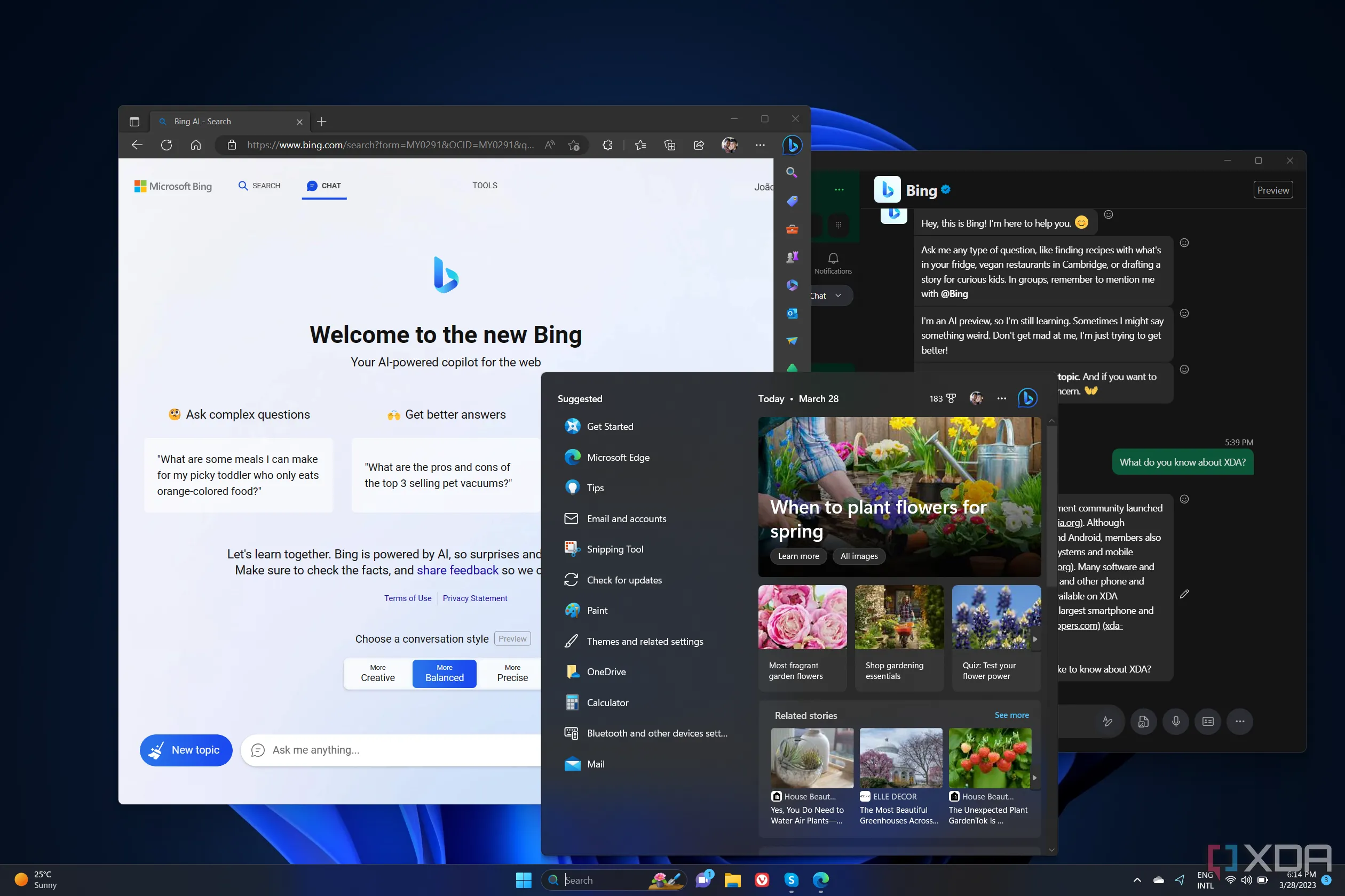 Giao diện công cụ tìm kiếm Bing tích hợp trong trình duyệt Microsoft Edge trên hệ điều hành Windows 11, cho thấy sự ưu tiên của Microsoft.