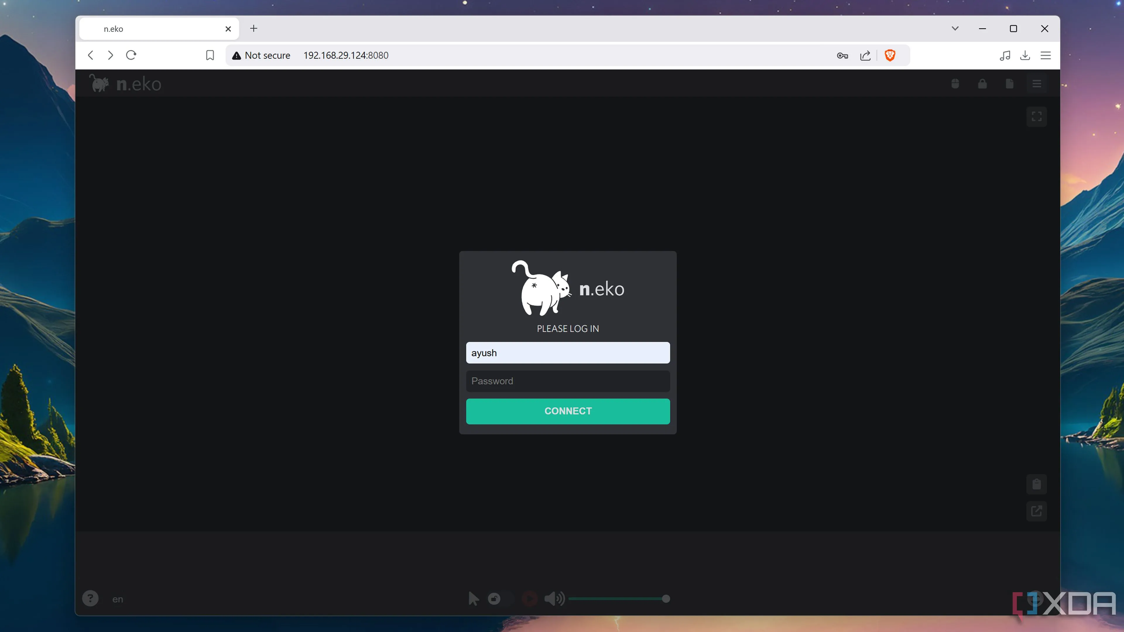 Giao diện người dùng của trình duyệt web tự host n.eko, thể hiện môi trường duyệt web riêng tư