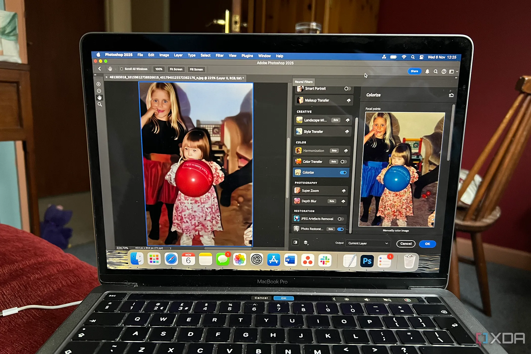 Giao diện Photoshop với các tùy chọn Neural Filters và AI/ML của Adobe