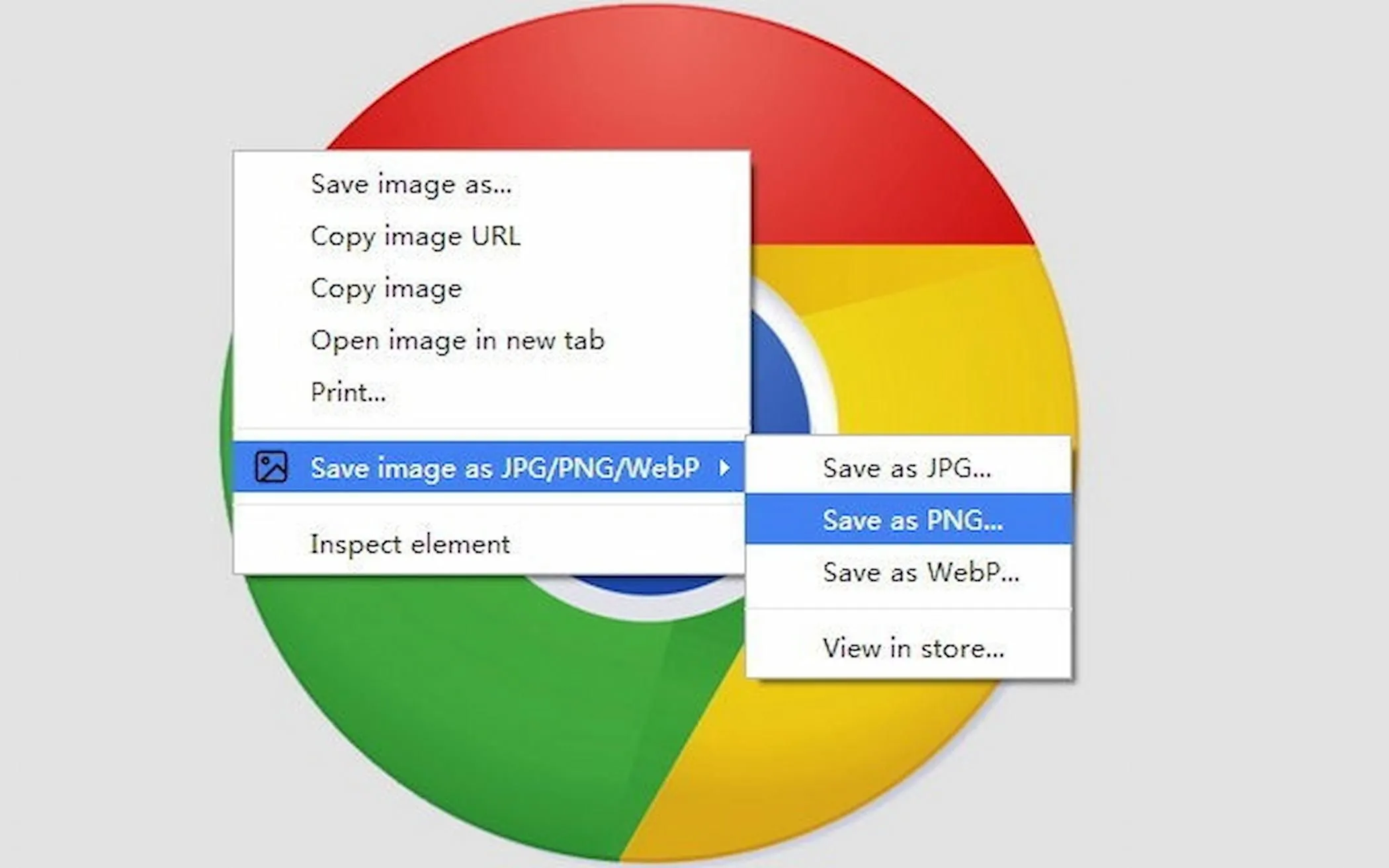 Giao diện tiện ích Save image as Type của Chrome đang hoạt động, hiển thị các tùy chọn định dạng lưu ảnh như JPG, PNG, WebP.
