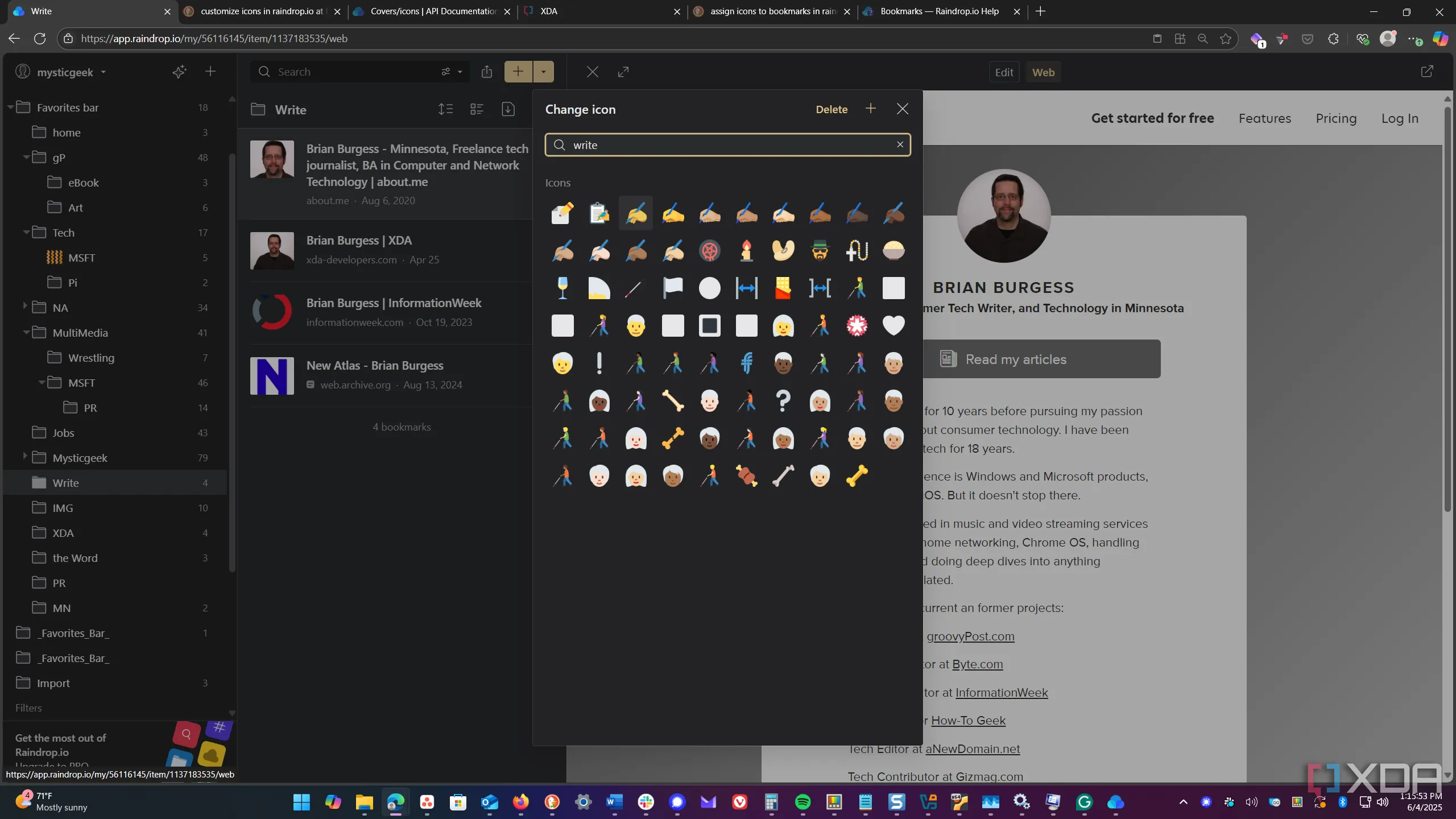 Giao diện tùy chỉnh biểu tượng cho bookmark trong Raindrop.io