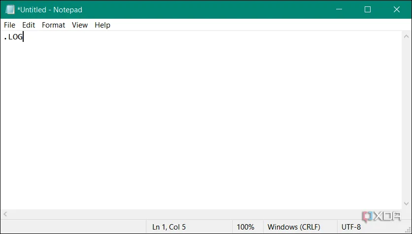 Gõ .LOG viết hoa vào Notepad trên Windows