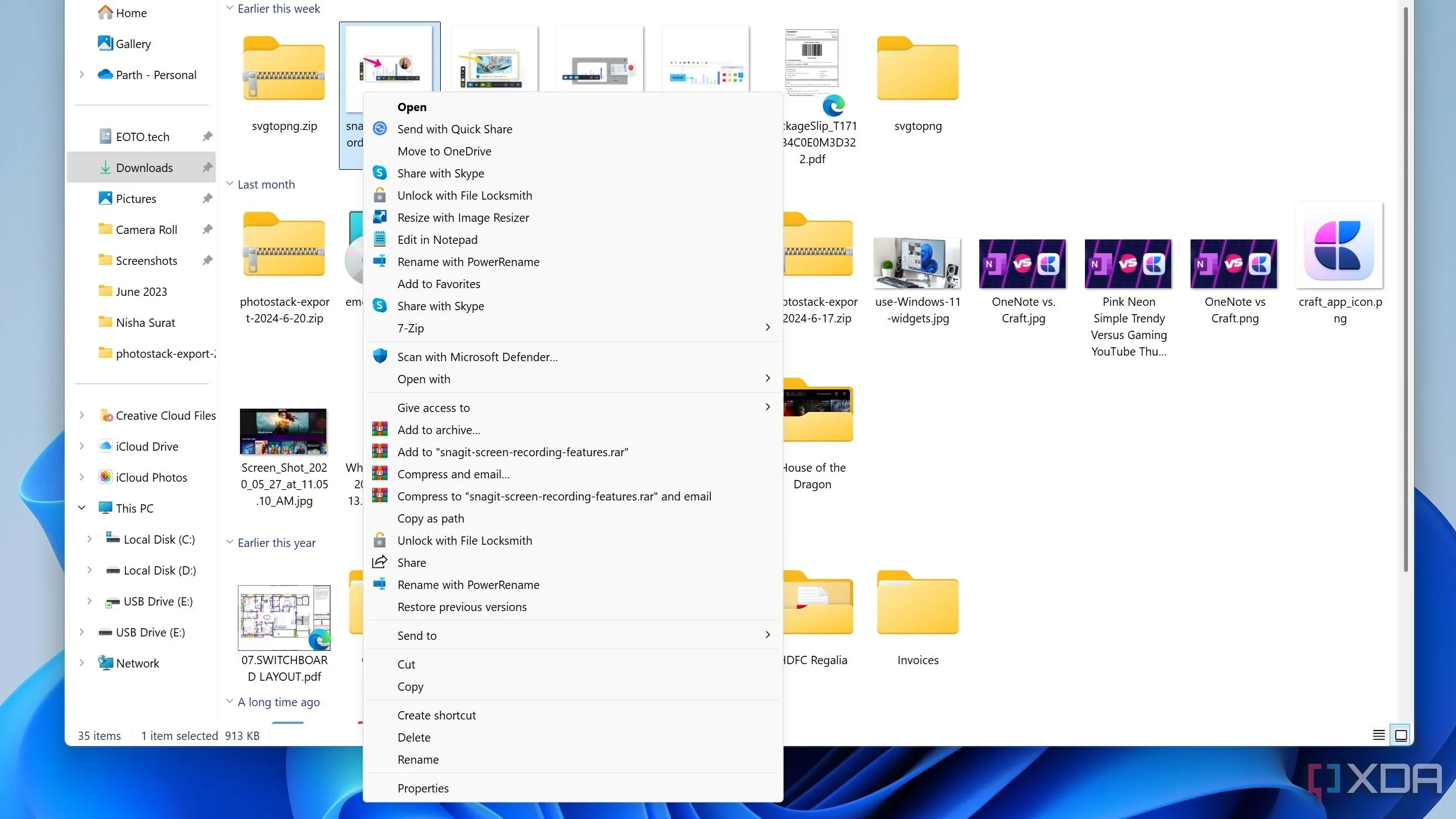 Hình ảnh menu ngữ cảnh cổ điển của Windows đã được khôi phục sau khi tùy chỉnh cài đặt
