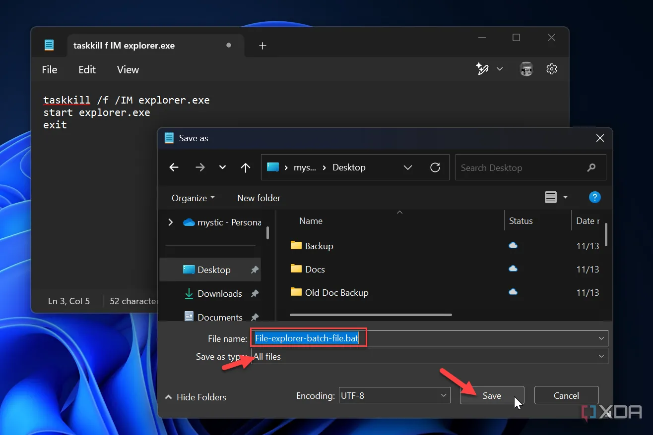 Hướng dẫn lưu tệp tin Batch (.bat) để khởi động lại File Explorer tự động