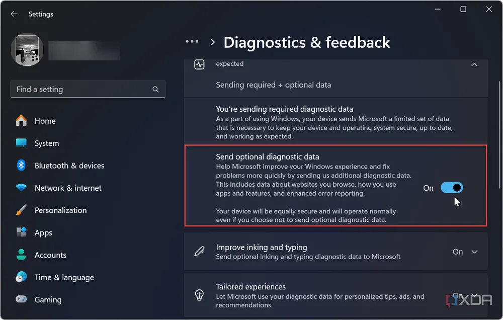 Kích hoạt cài đặt dữ liệu chẩn đoán trên Windows 11 để khắc phục lỗi