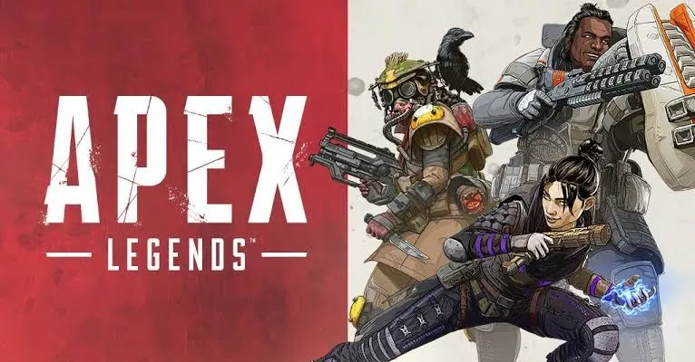 Logo Apex Legends với các nhân vật tạo dáng bên phải