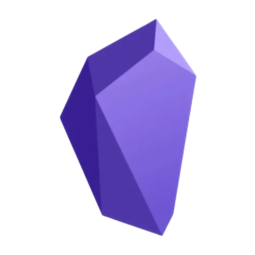 Logo ứng dụng ghi chú Obsidian trên nền tối, biểu tượng của hệ thống quản lý tri thức cá nhân