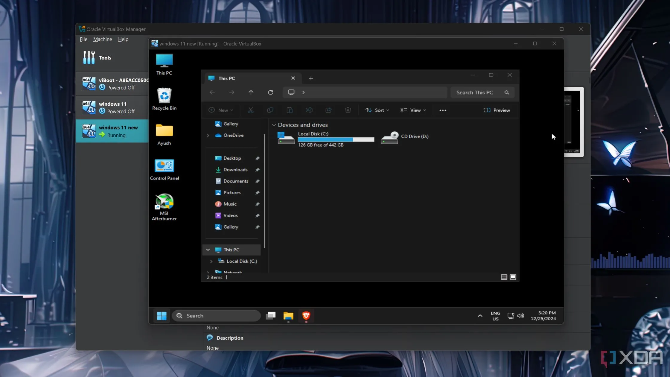 Màn hình Windows 11 đang chạy mượt mà bên trong máy ảo VirtualBox, bản sao của PC vật lý