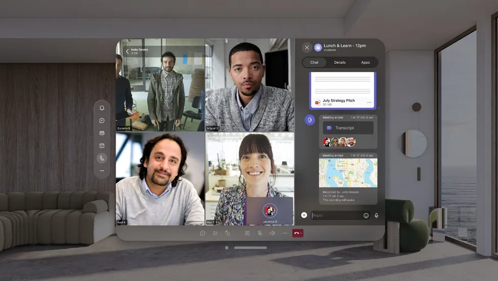 Microsoft Teams hiển thị trên kính thực tế ảo Apple Vision Pro