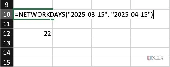 Sử dụng hàm NETWORKDAYS để tính toán số ngày làm việc giữa hai mốc thời gian trong Excel