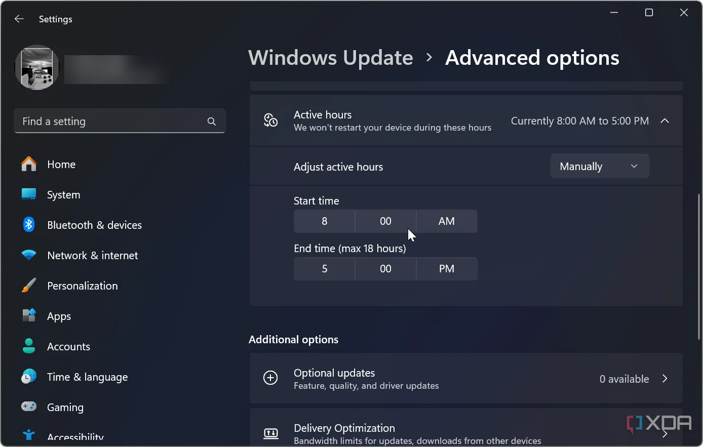 Thiết lập Giờ Hoạt Động (Active Hours) trên Windows 11 để quản lý cập nhật hệ thống.
