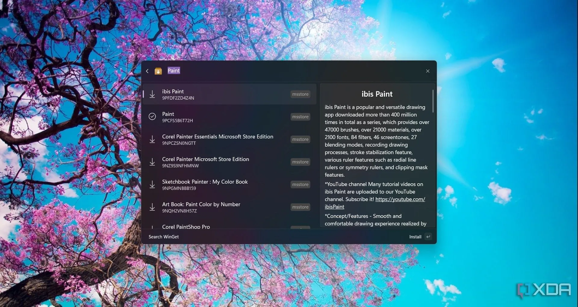 Tìm kiếm ứng dụng Paint bằng WinGet trong Command Palette của PowerToys trên Windows 11
