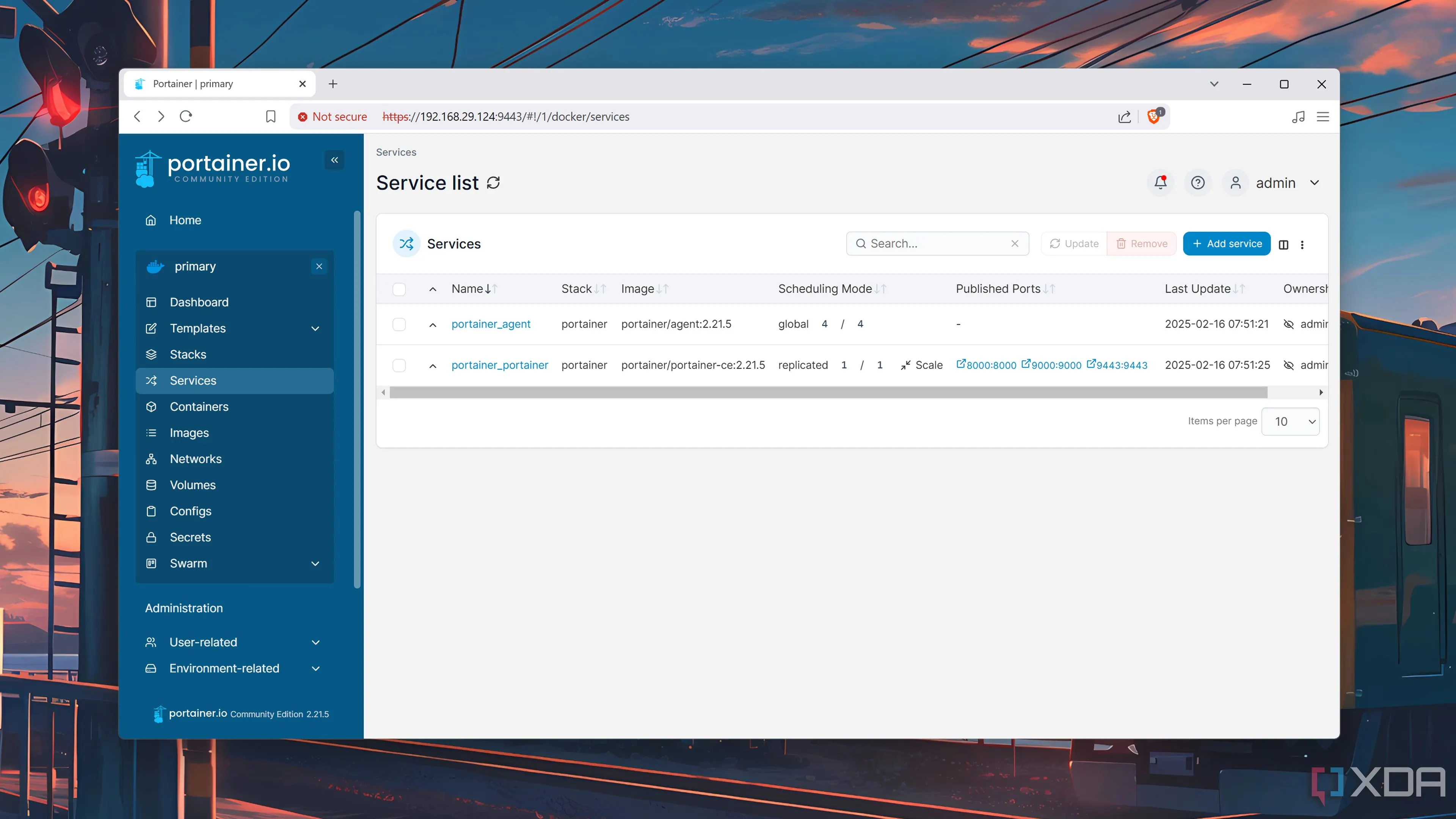 Truy cập danh sách các dịch vụ đang chạy trên một thiết lập Docker Swarm thông qua giao diện Portainer.