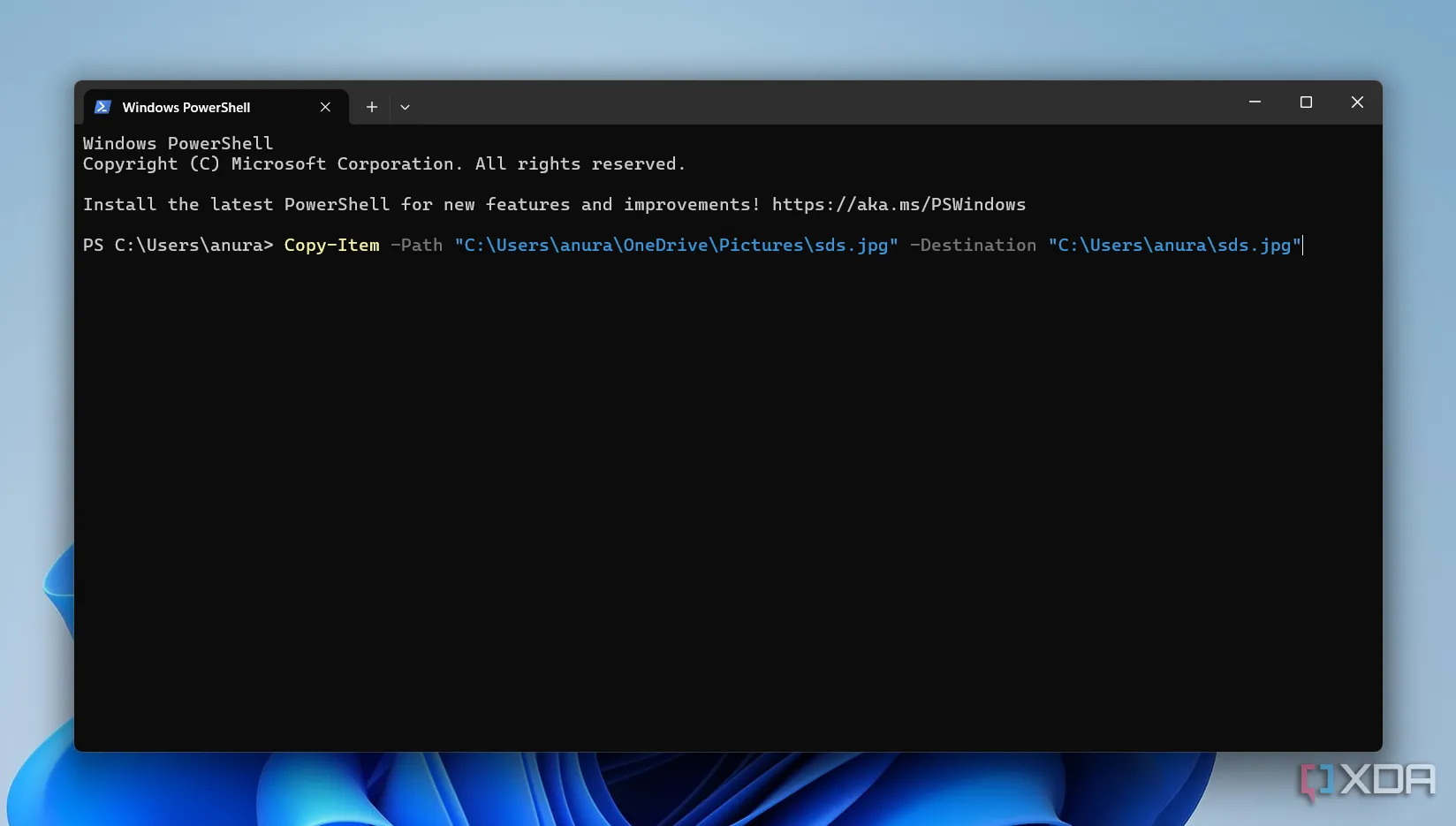 Ví dụ sử dụng lệnh Copy-Item trong PowerShell để sao chép tệp