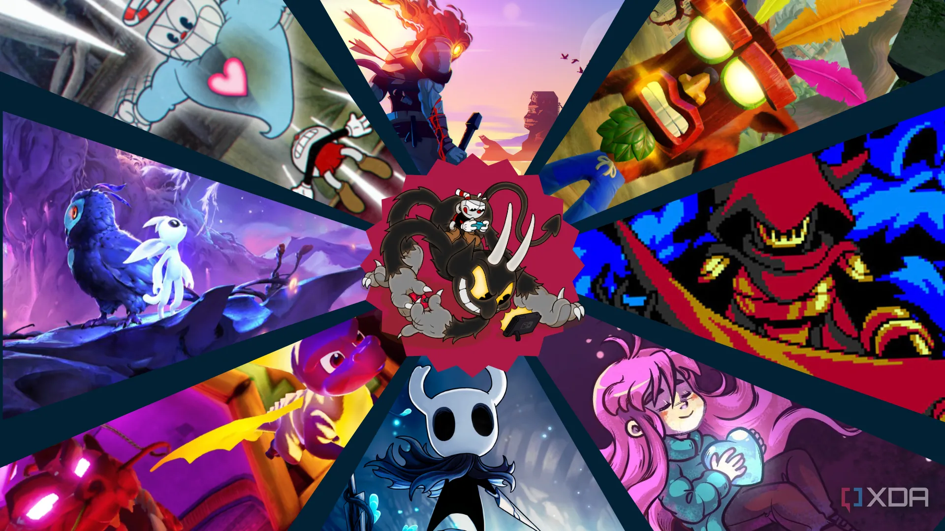 A collage of artwork from the most popular platformer games on Steam
