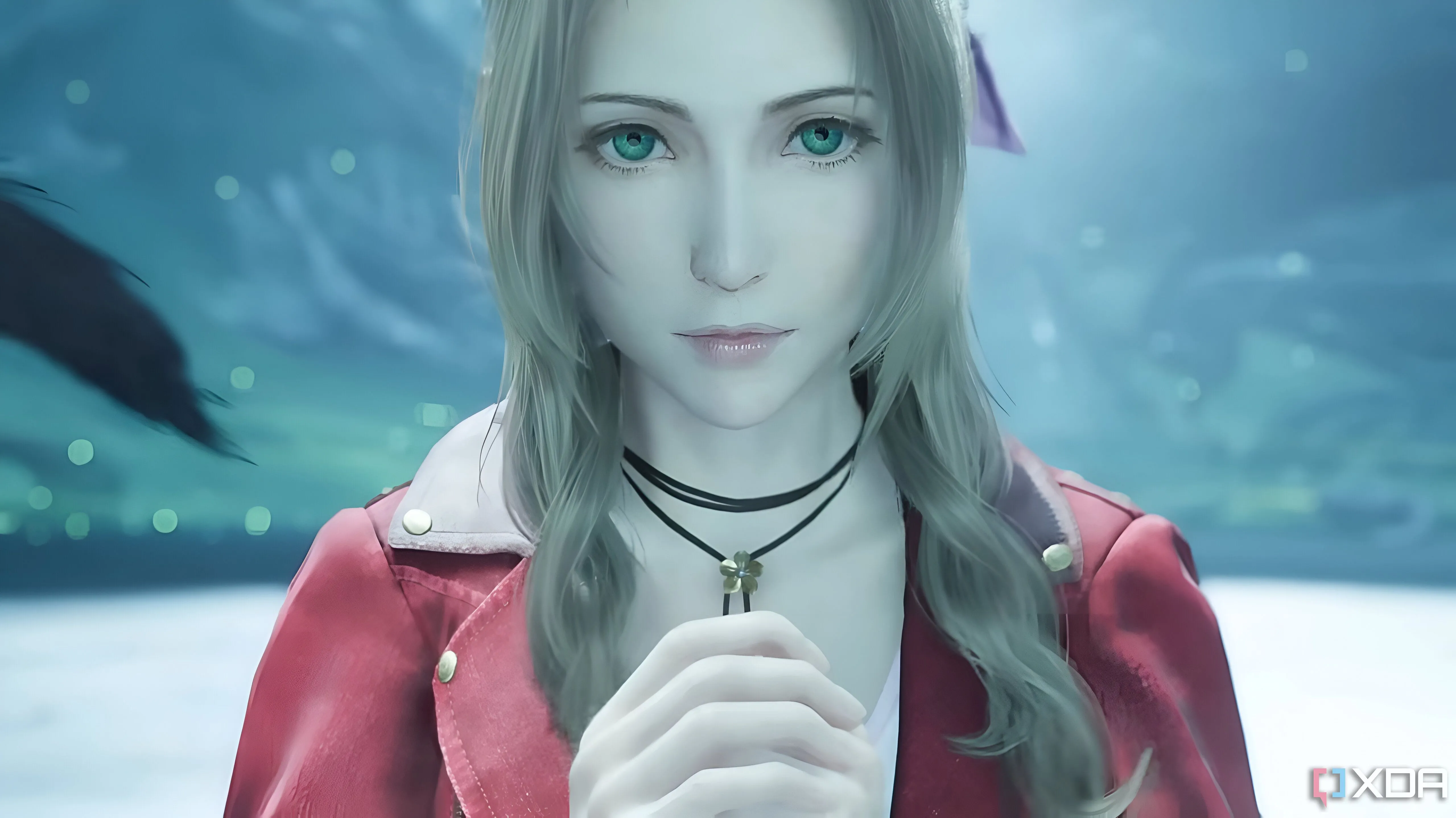 Aerith Gainsborough trong Final Fantasy VII Rebirth, với vẻ mặt trầm tư và dịu dàng