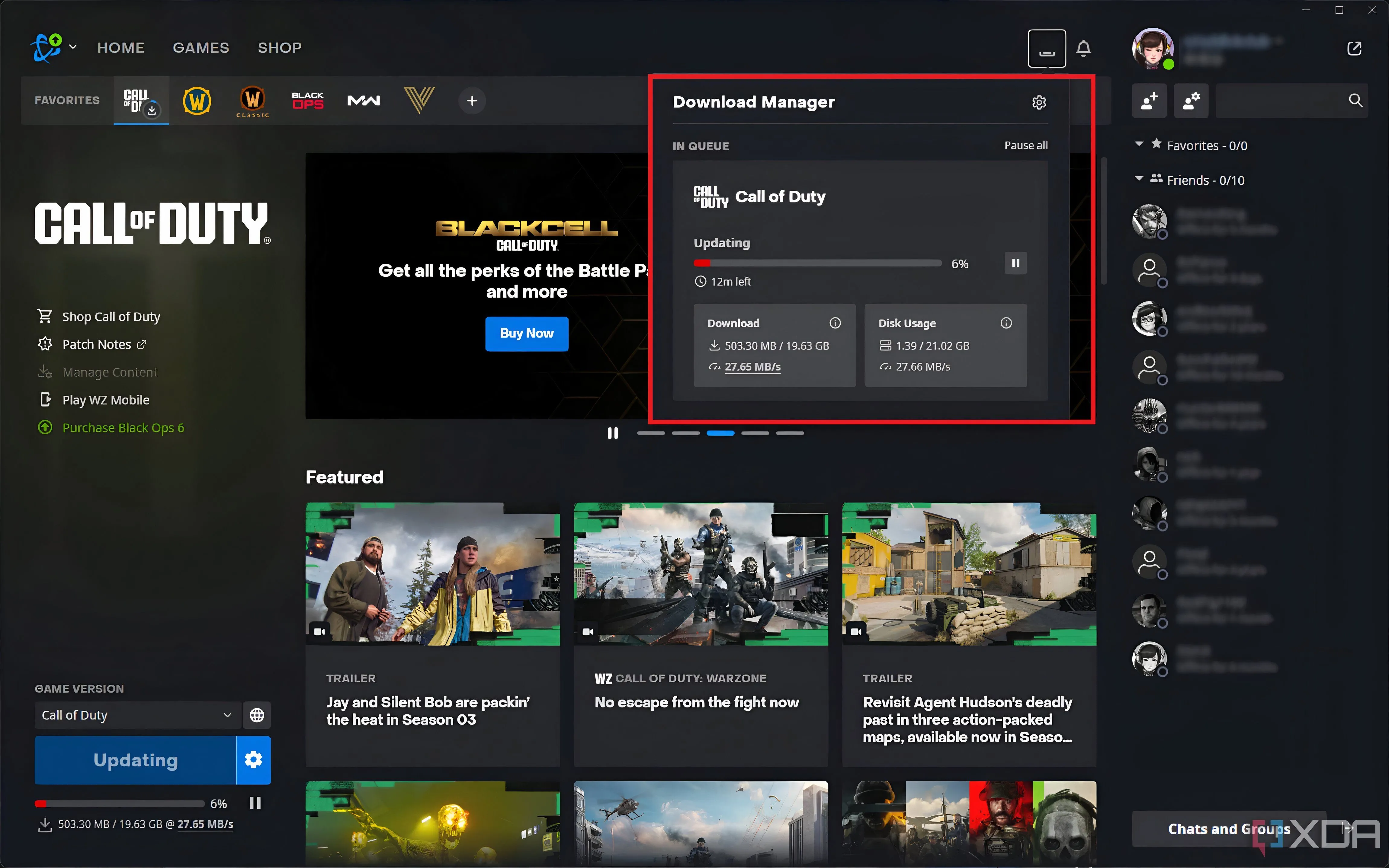 An image of the Battle.net launcher installing an update to Call of Duty: Modern Warfare.