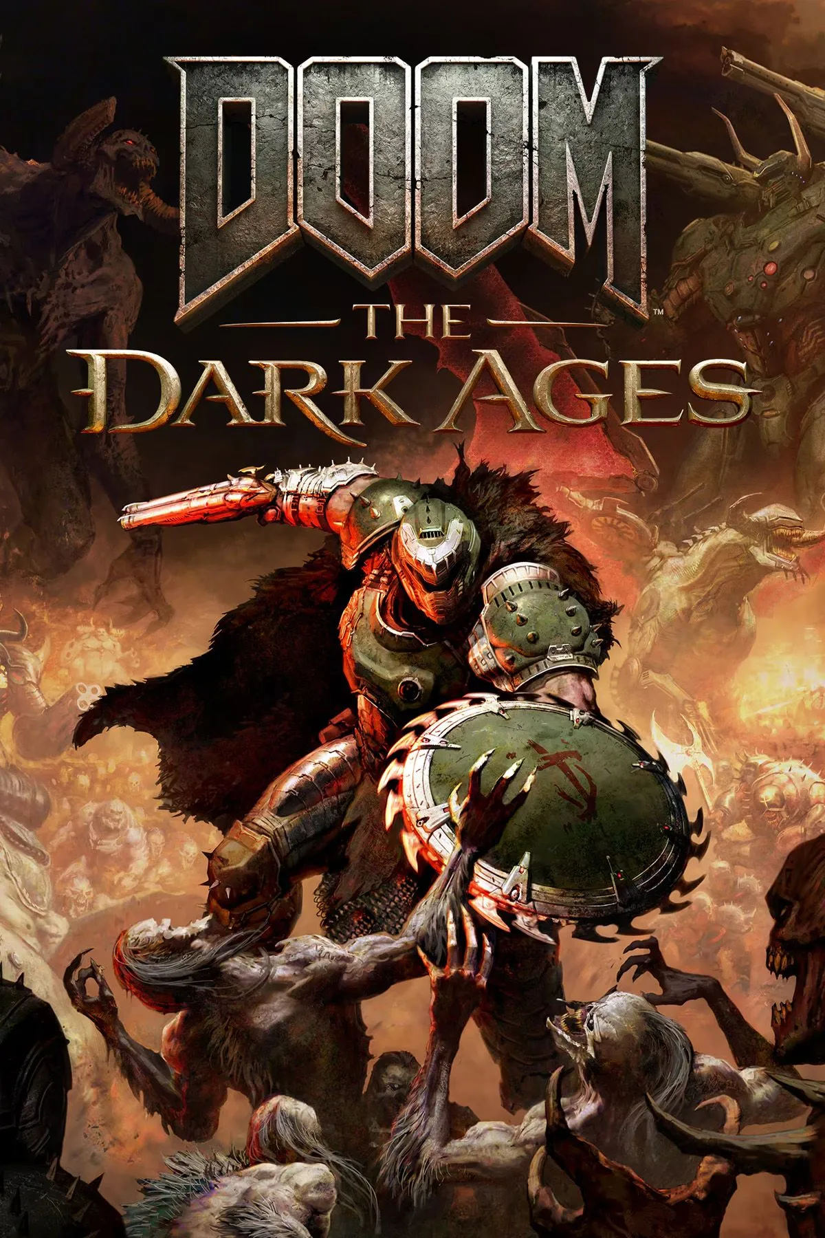 Ảnh bìa chính thức của Doom The Dark Ages, thể hiện rõ phong cách nghệ thuật gothic, u ám.