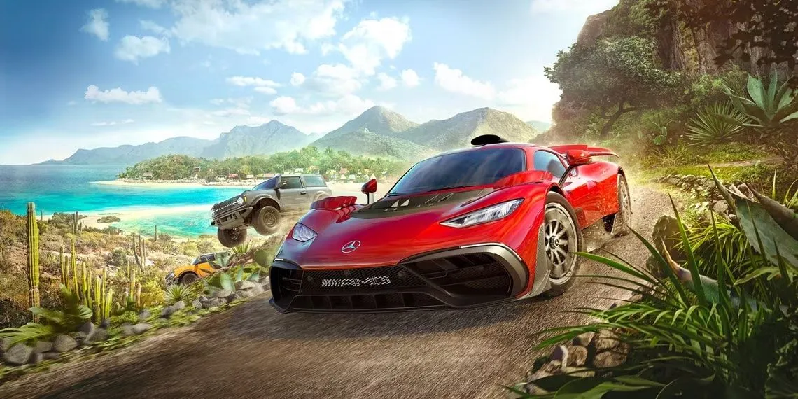 Ảnh bìa chính thức của game Forza Horizon 5 với các mẫu xe đa dạng