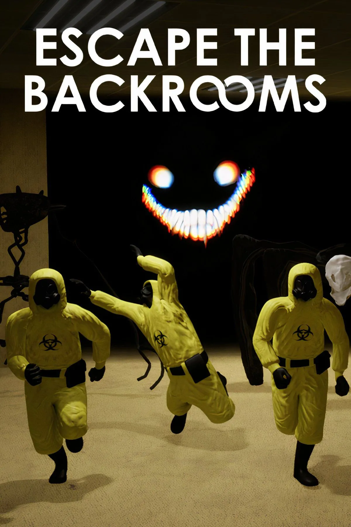 Ảnh cắt dán nhiều khung cảnh đáng sợ khác nhau trong game Escape the Backrooms, mô tả các không gian liminal.
