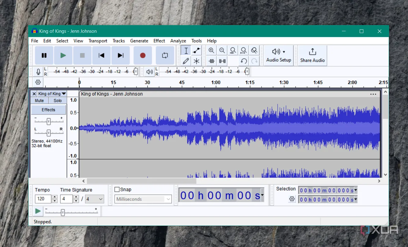 Ảnh chụp màn hình Audacity đang chạy trên Windows để ghi âm âm thanh trên màn hình