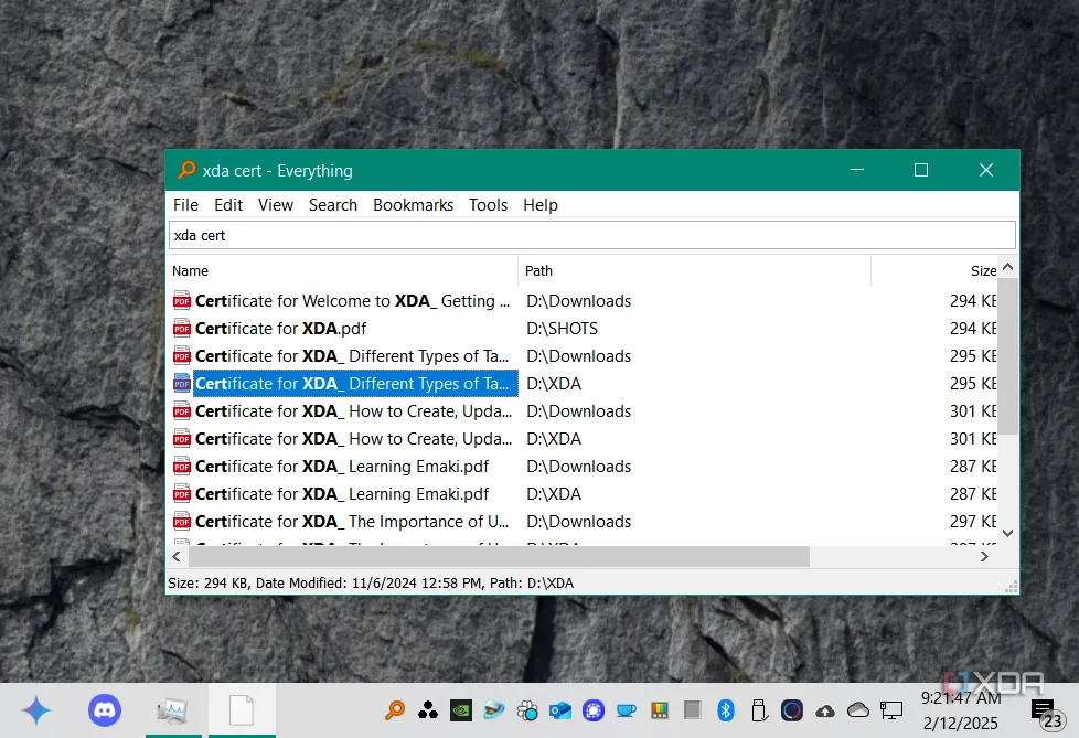 Ảnh chụp màn hình công cụ VoidTools Everything đang chạy trên Windows để tìm kiếm file