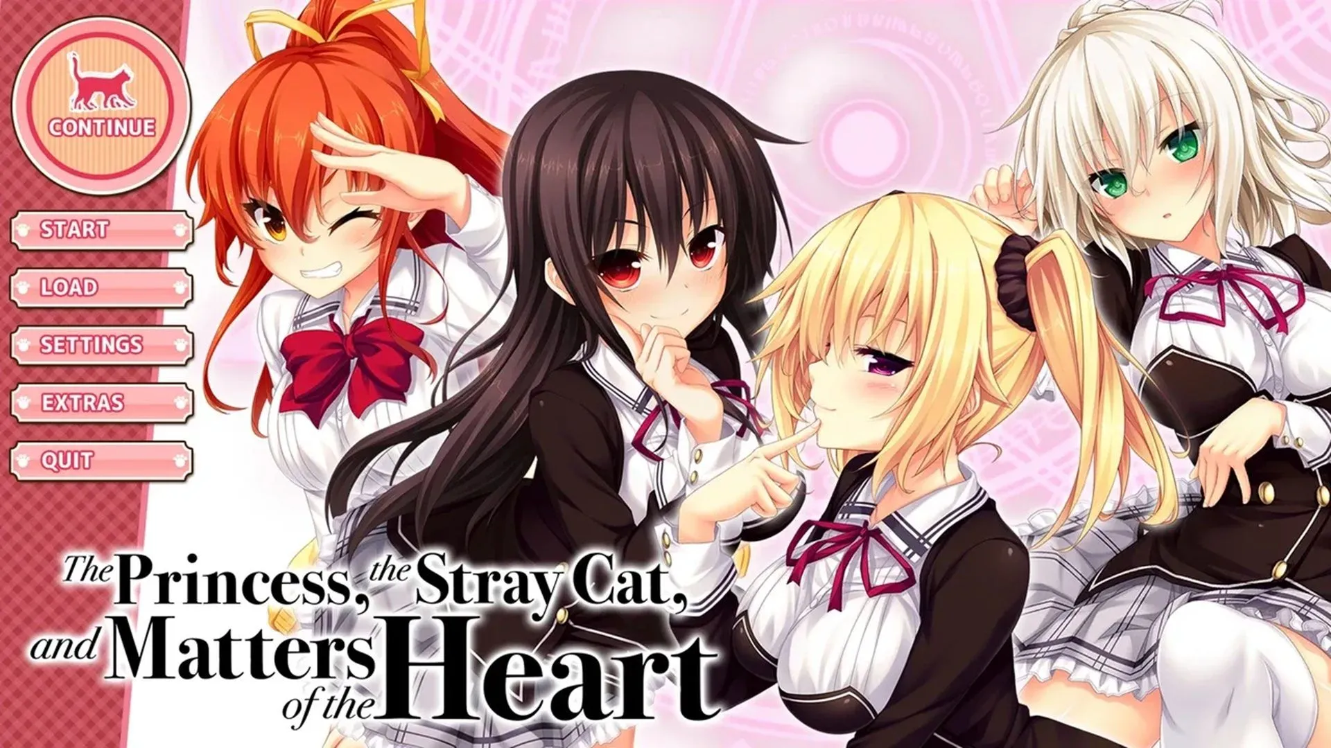 Ảnh chụp màn hình menu chính của Nora Princess And Stray Cat Heart, một visual novel PC Nhật Bản cực kỳ hiếm và đắt giá.