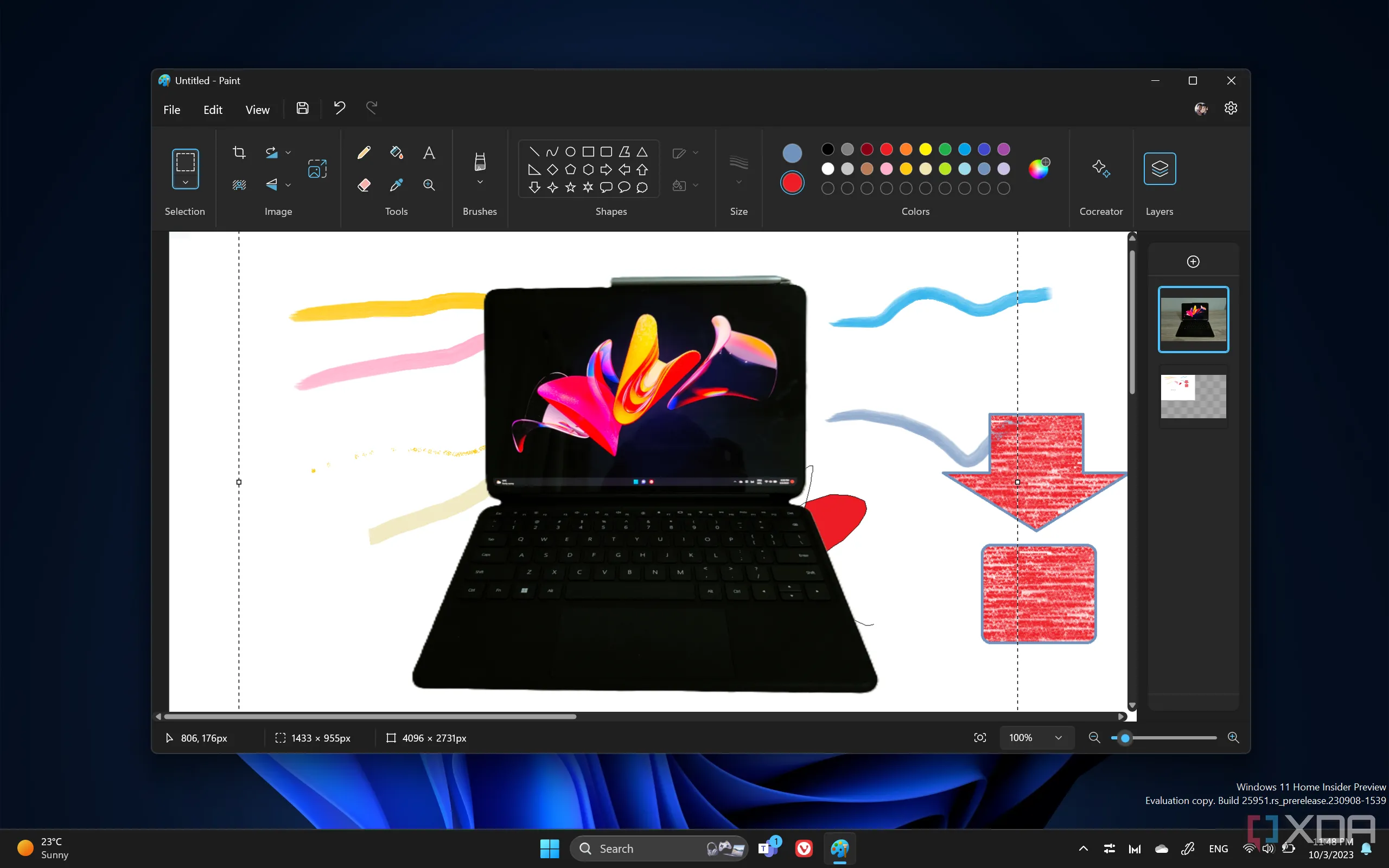 Ảnh chụp màn hình Microsoft Paint đang chạy trên Windows 11, hiển thị tính năng layer mới