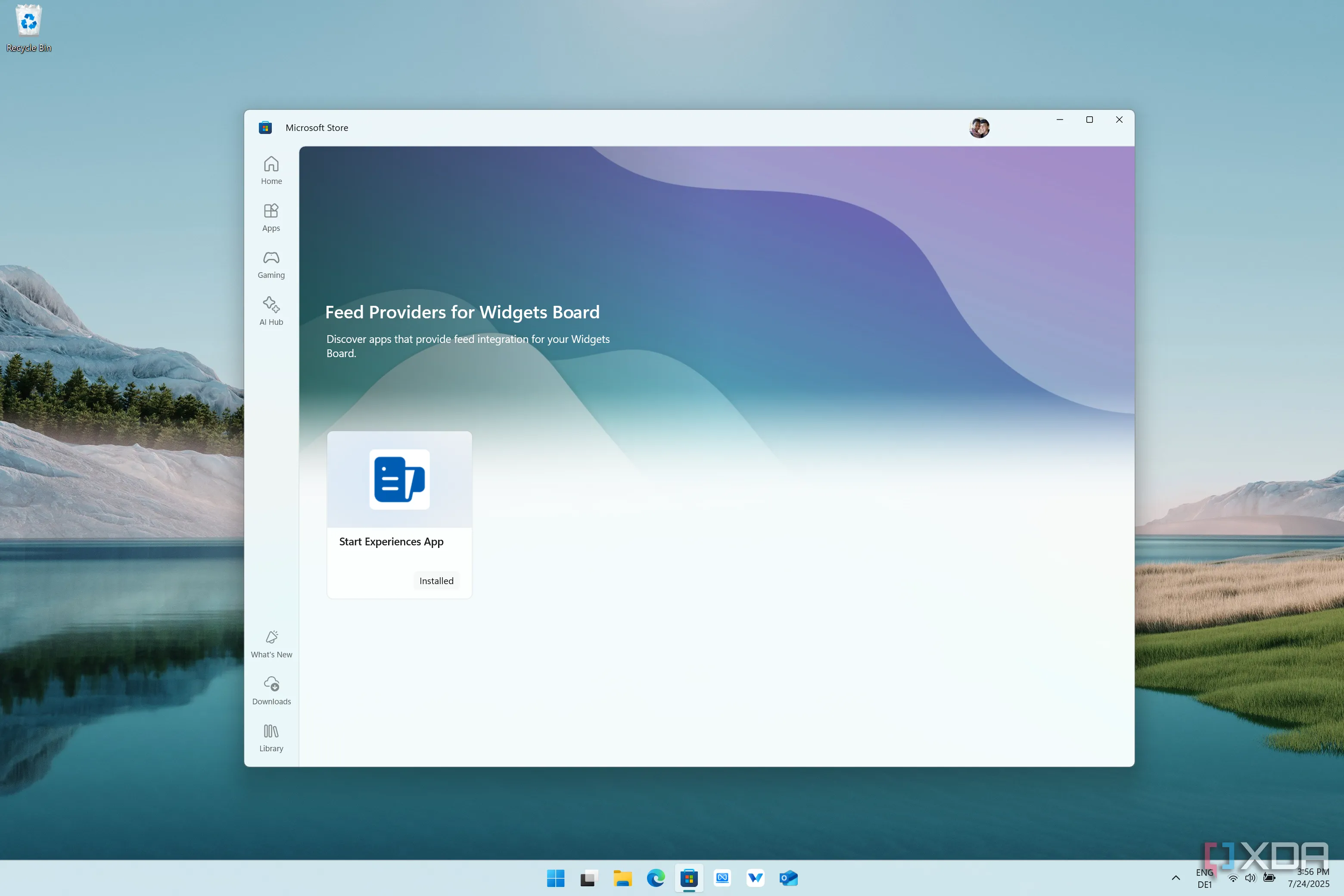 Ảnh chụp màn hình Microsoft Store trên Windows 11, hiển thị hạn chế về ứng dụng thay thế cho nguồn cấp tin tức Widgets.