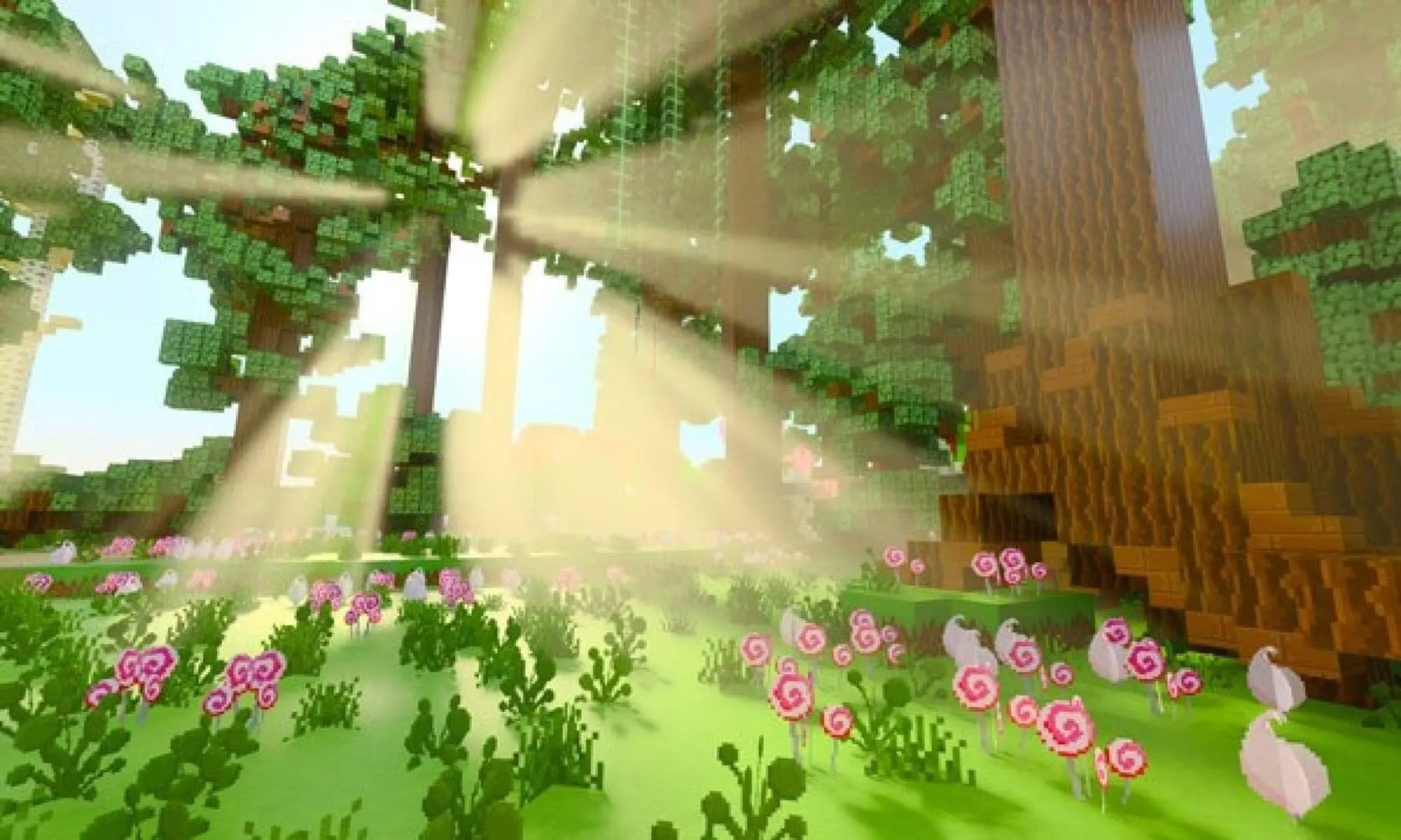 Ảnh chụp màn hình Minecraft RTX hiển thị đồ họa ray tracing với ánh sáng và bóng đổ chân thực
