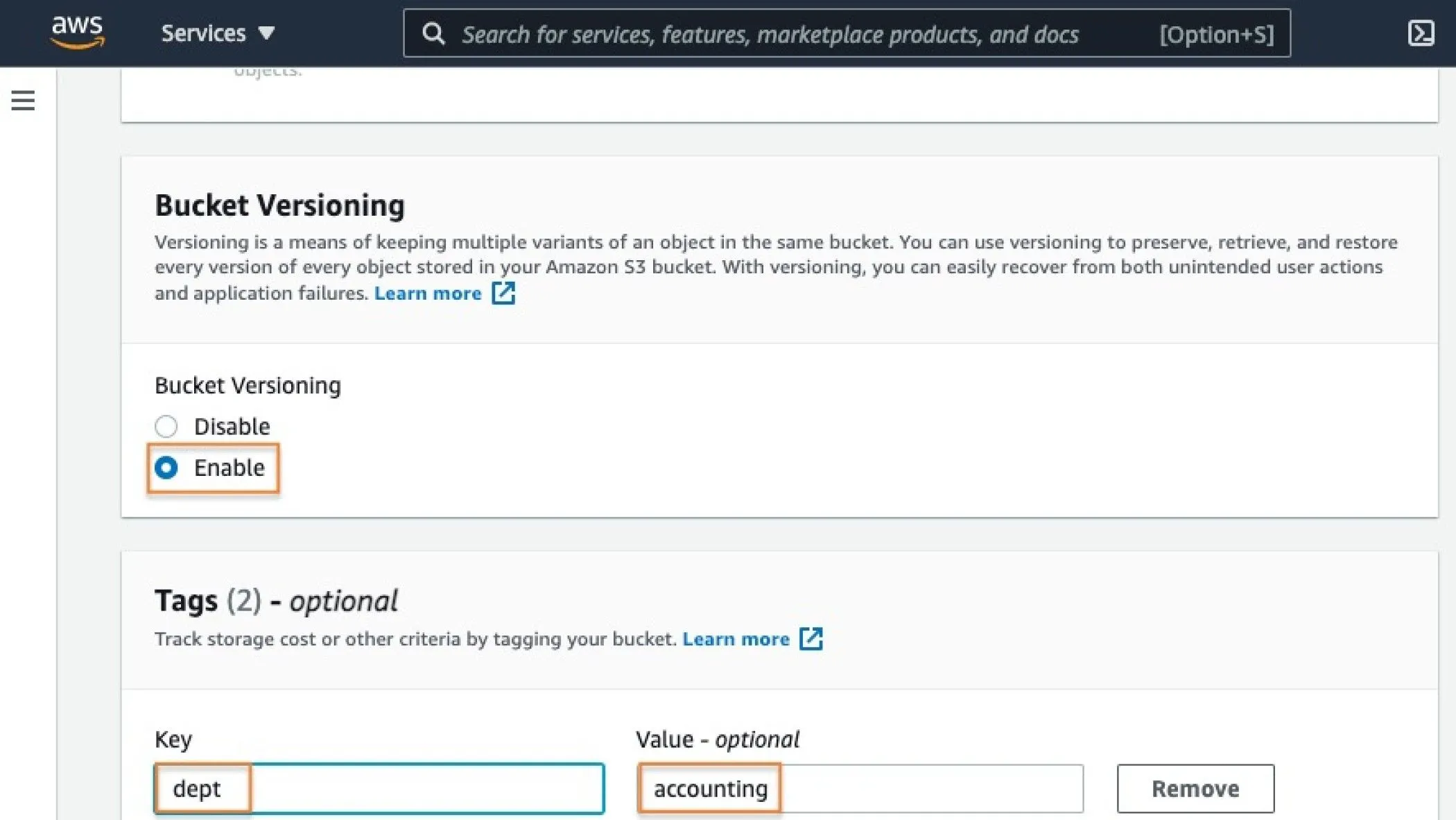 Ảnh chụp màn hình quá trình tạo Amazon S3 Bucket, thiết lập lưu trữ lạnh cho dữ liệu quan trọng