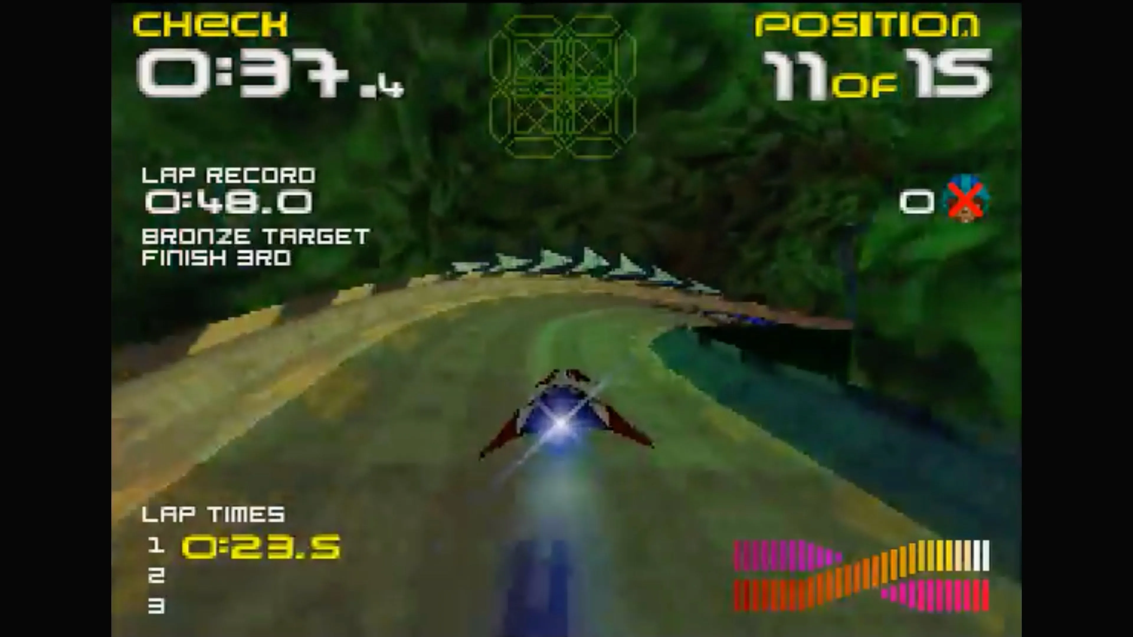 Ảnh chụp màn hình từ gameplay game đua xe Wipeout 64 trên Nintendo 64