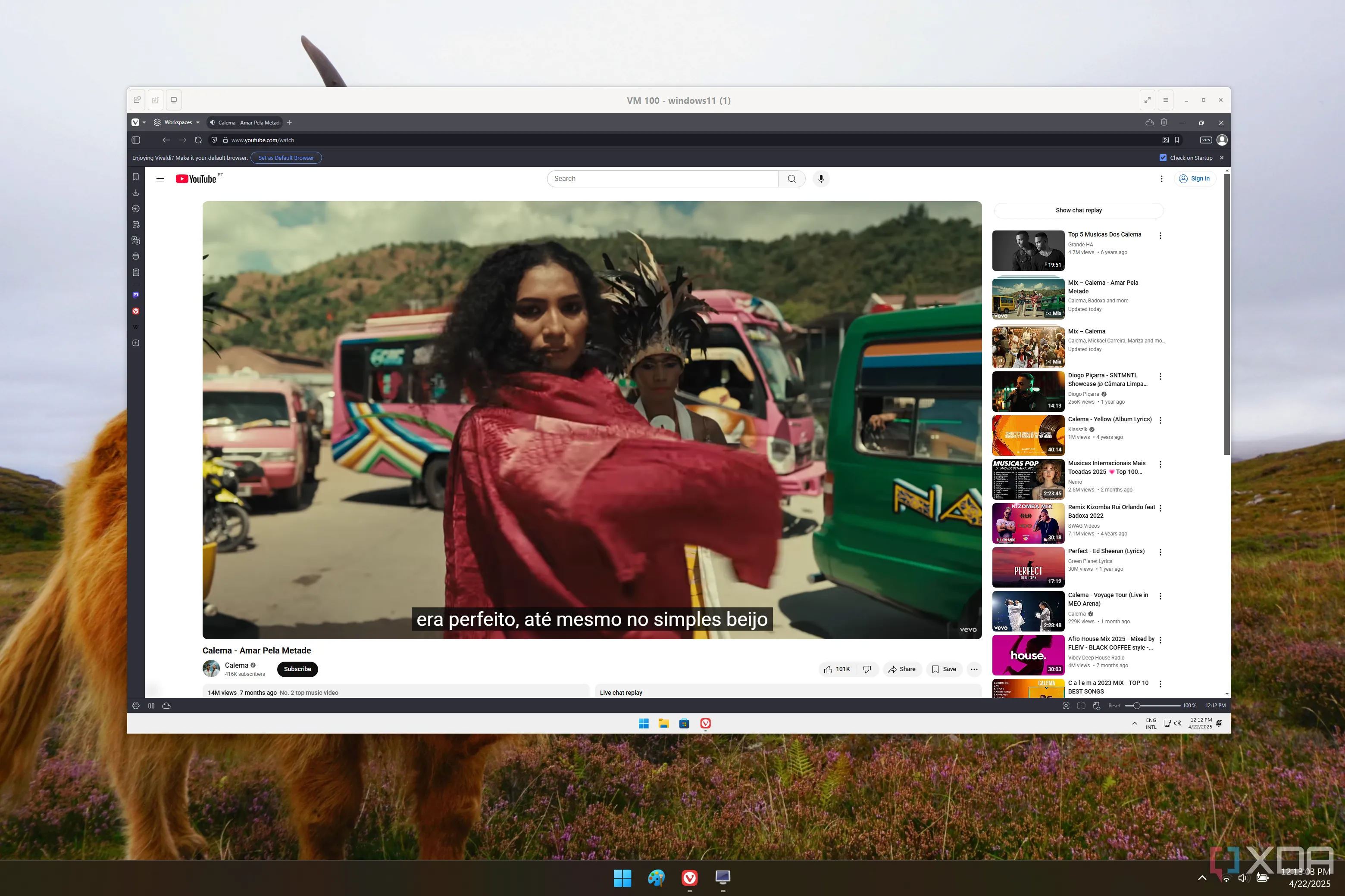 Ảnh chụp màn hình Windows 11 trên máy ảo Proxmox với Vivaldi đang phát video YouTube
