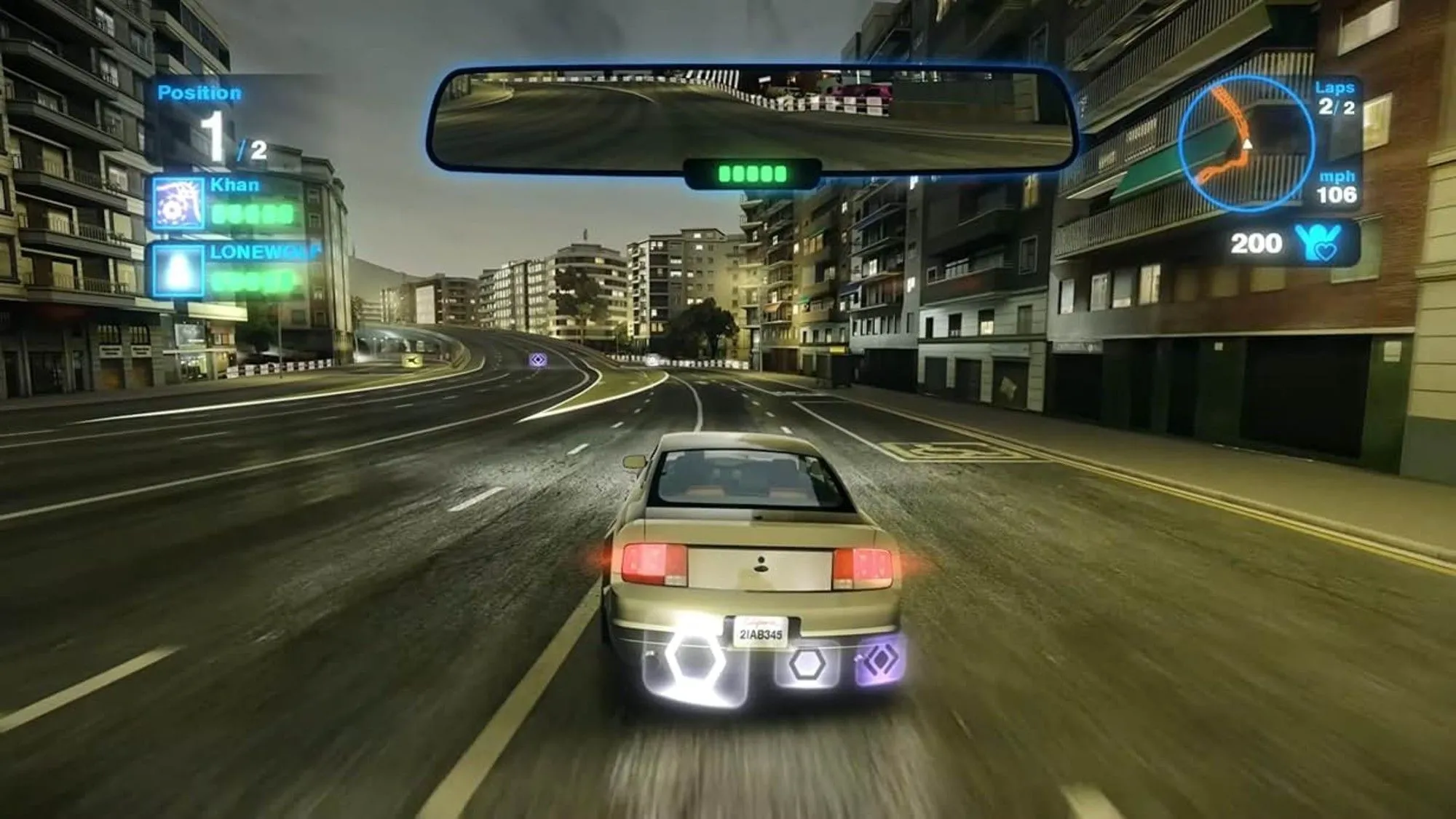 Ảnh screenshot game đua xe chiến đấu Blur với hiệu ứng ánh sáng neon