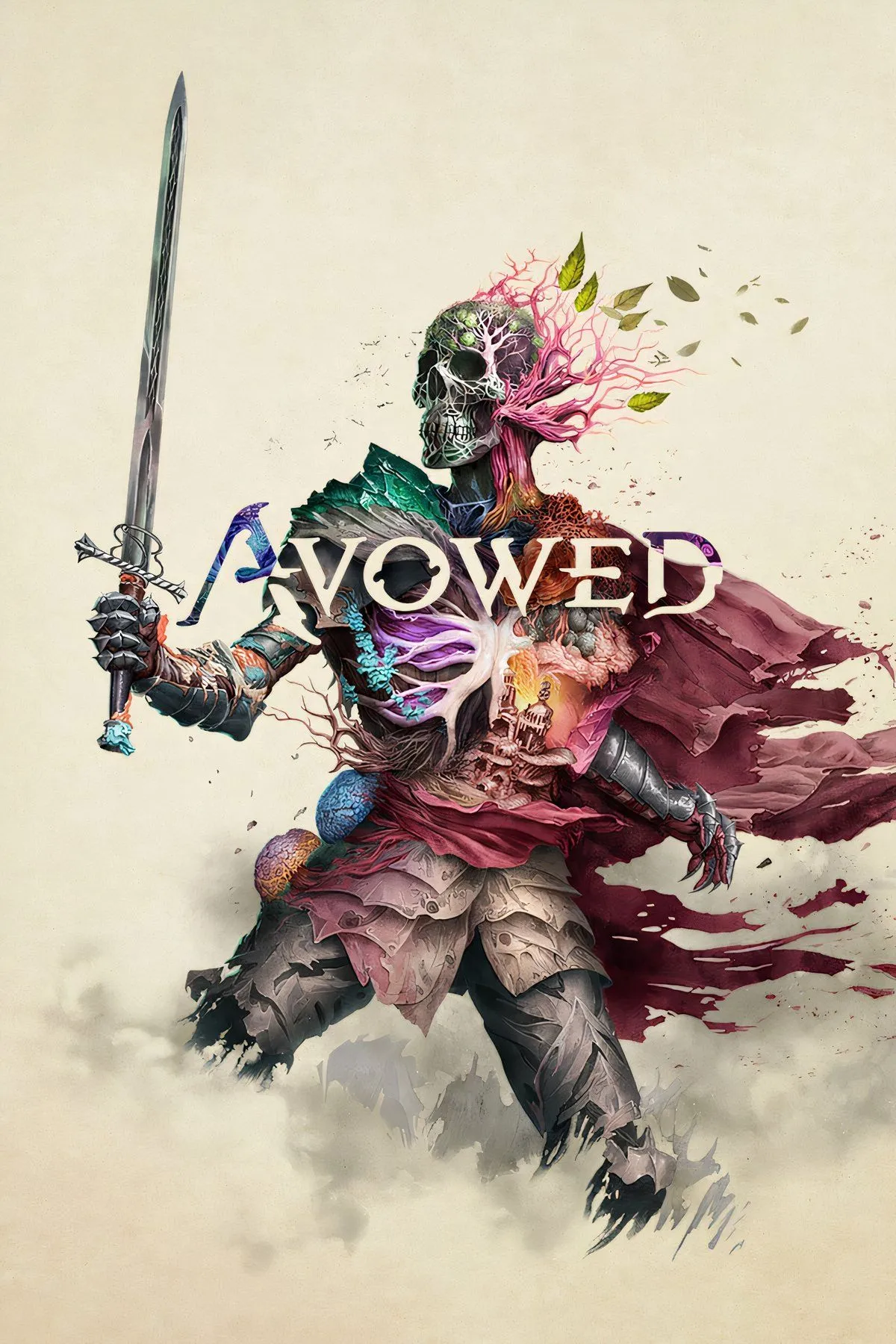 Artwork chính thức của game nhập vai hành động Avowed, thể hiện bối cảnh giả tưởng hùng vĩ và nhân vật chính.