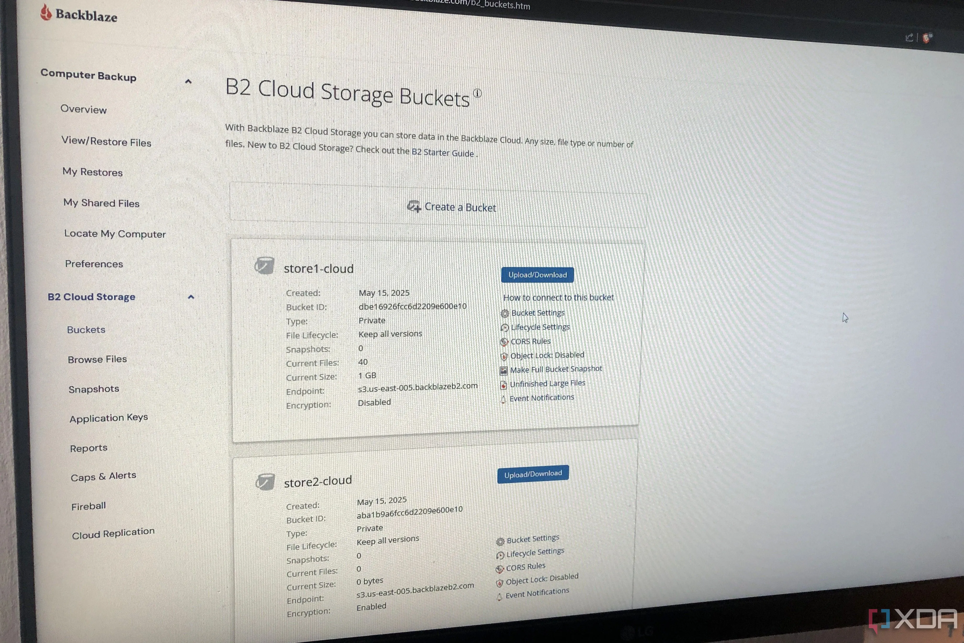 Backblaze B2 hiển thị trên máy tính để bàn