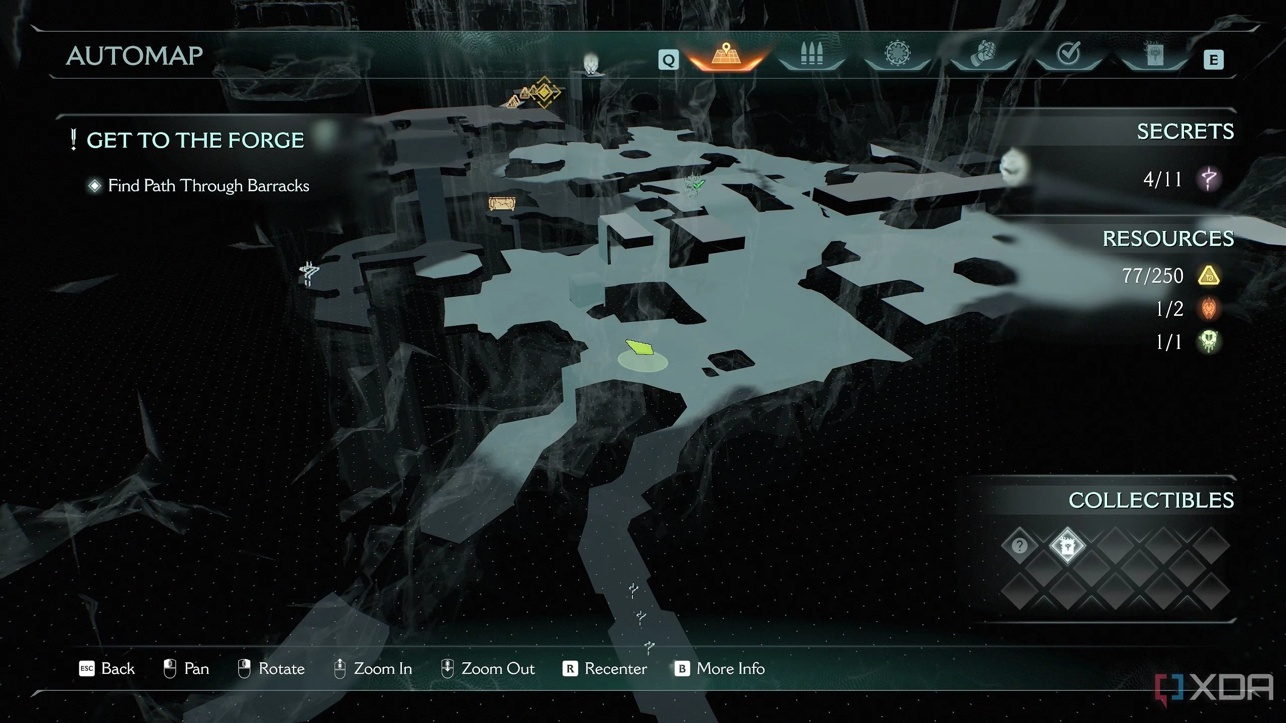Bản đồ 3D Automap hiển thị vị trí của khu vực bí mật 5 trong Chương 8 Doom: The Dark Ages.