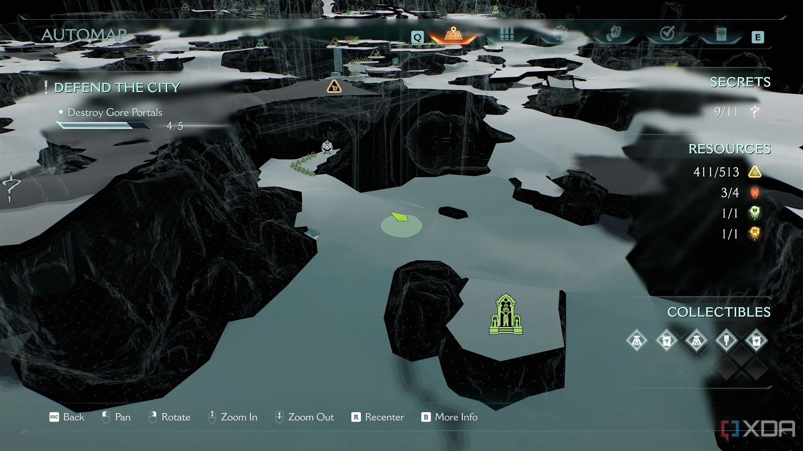 Bản đồ 3D trong Doom The Dark Ages hiển thị hướng dẫn từ xúc tu đến Sentinel Shrine