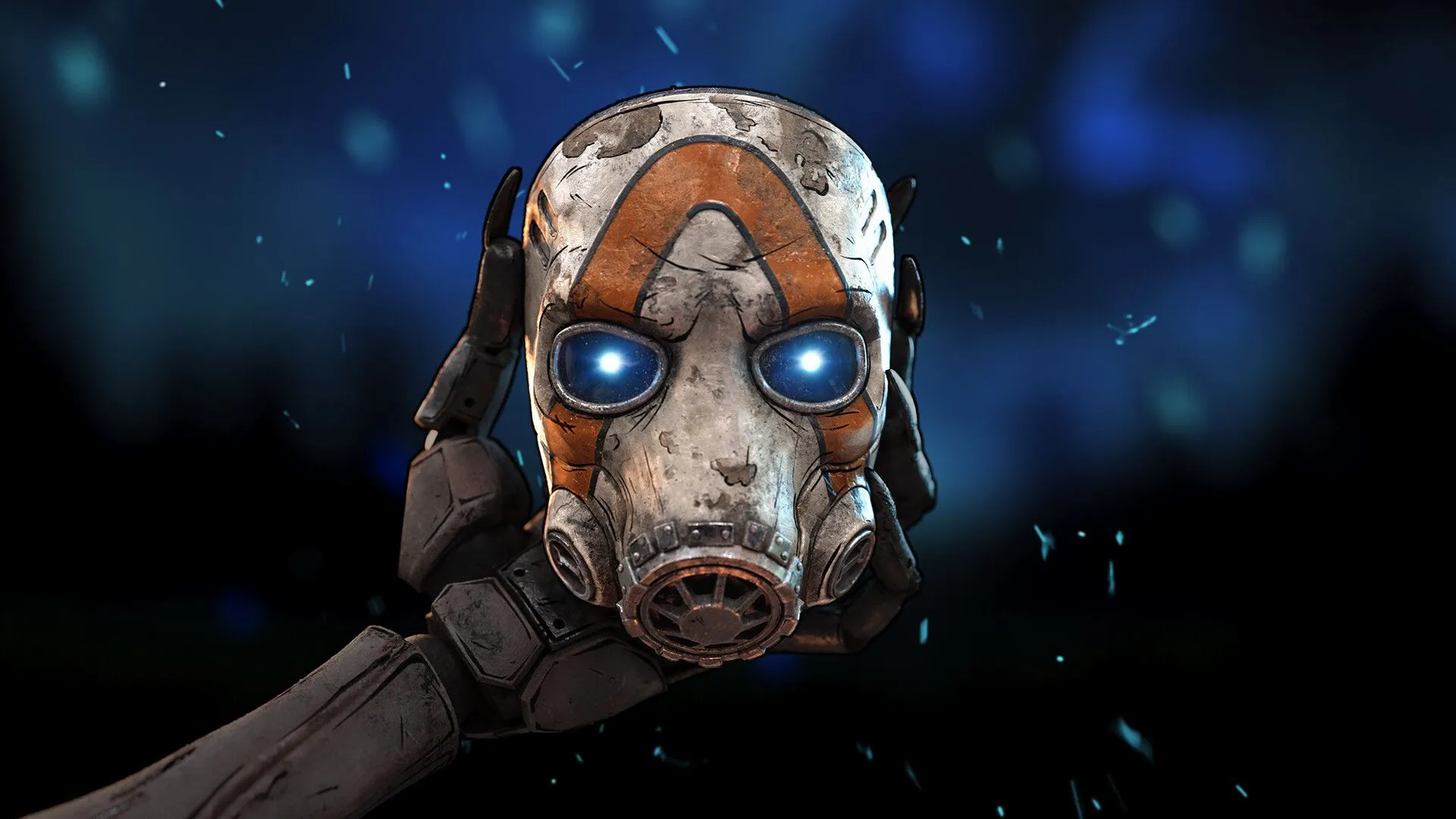 Bàn tay đeo mặt nạ đặc trưng của Borderlands trên nền đen, biểu tượng của series game bắn súng cướp bóc